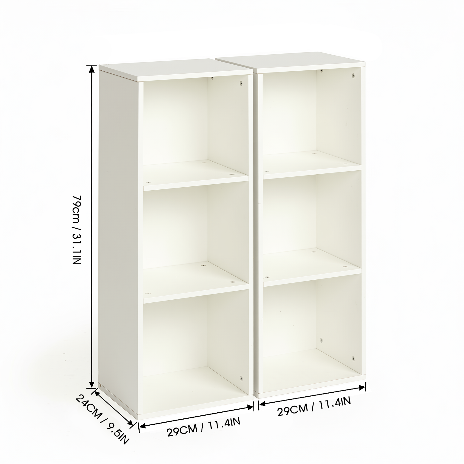 MANDI III 2-Piece 3-Tier White Bookcase Set with Vertical Storage