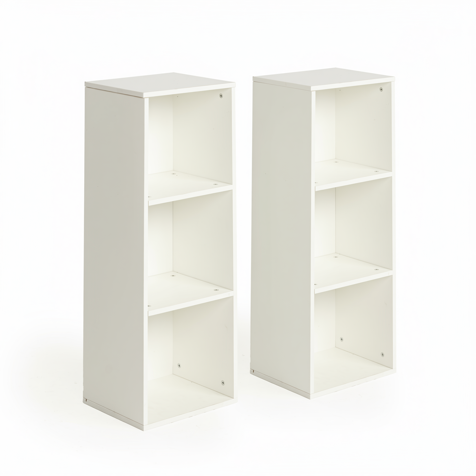 MANDI III 2-Piece 3-Tier White Bookcase Set with Vertical Storage