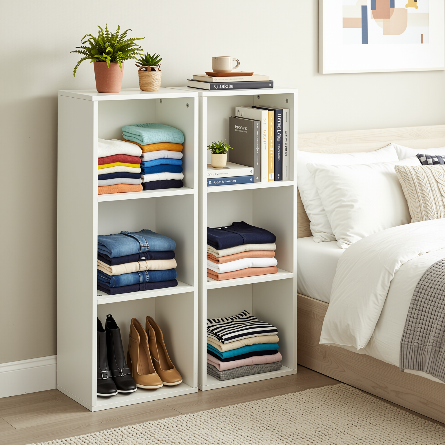 MANDI III 2-Piece 3-Tier White Bookcase Set with Vertical Storage