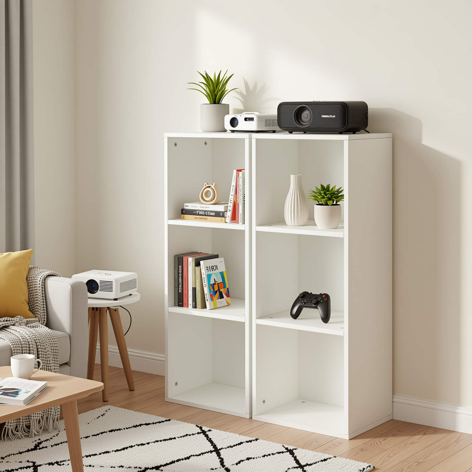 MANDI III 2-Piece 3-Tier White Bookcase Set with Vertical Storage