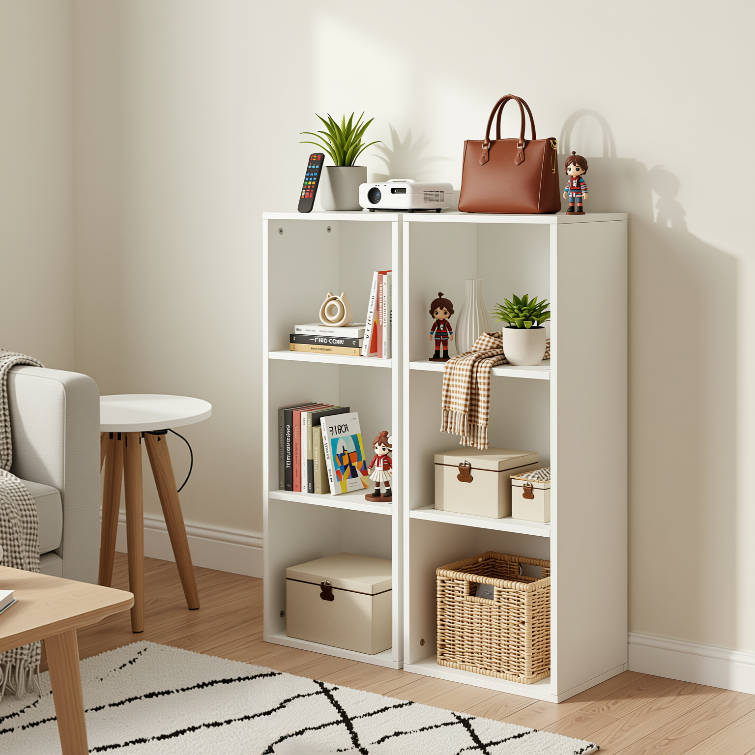 MANDI III 2-Piece 3-Tier White Bookcase Set with Vertical Storage