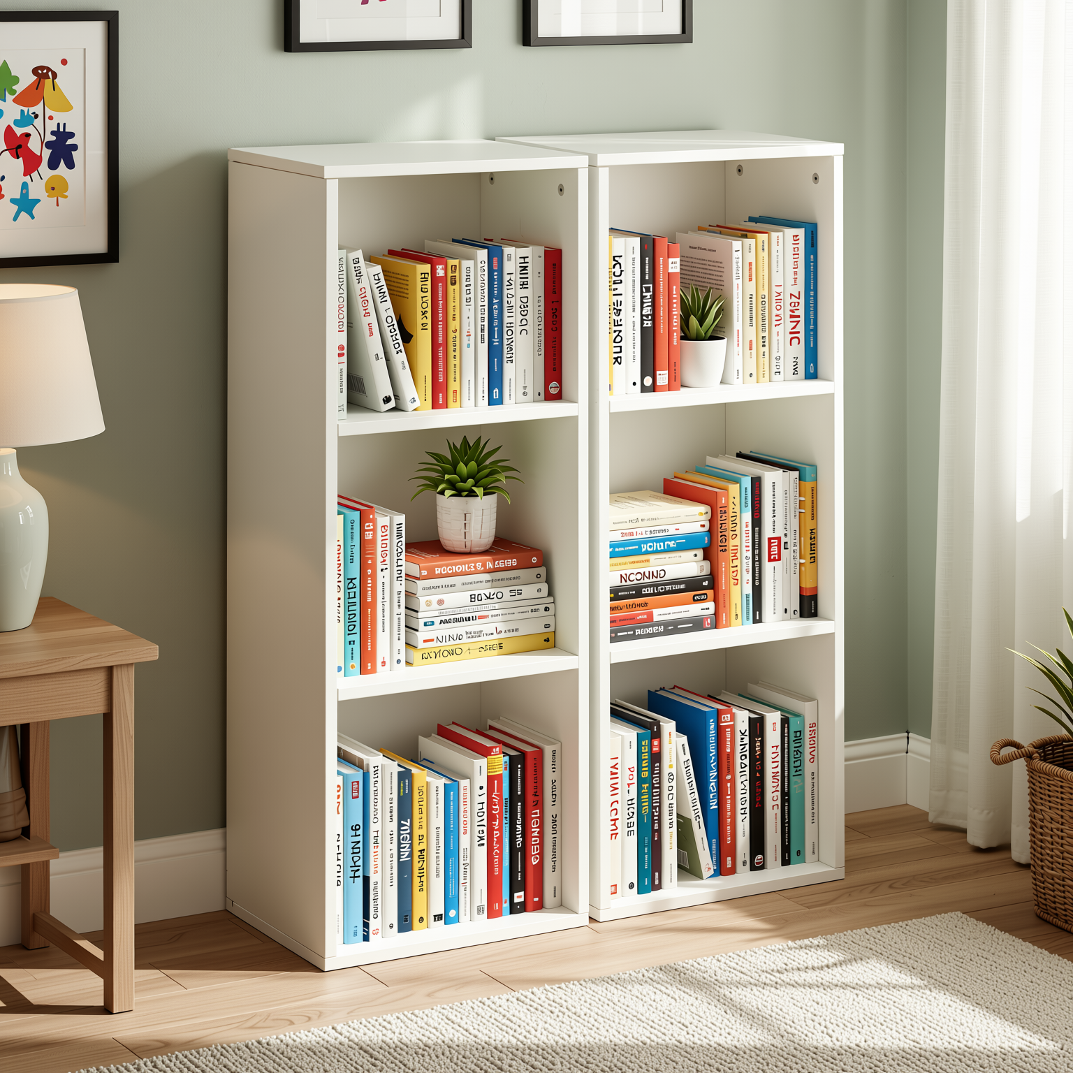 MANDI III 2-Piece 3-Tier White Bookcase Set with Vertical Storage
