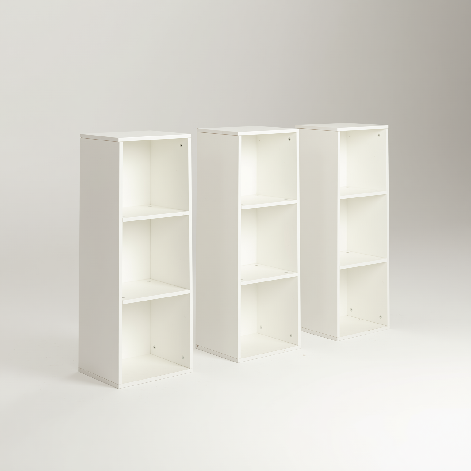 MANDI III 3-Piece White Modular 3-Tier Bookcase Set with Stackable Storage