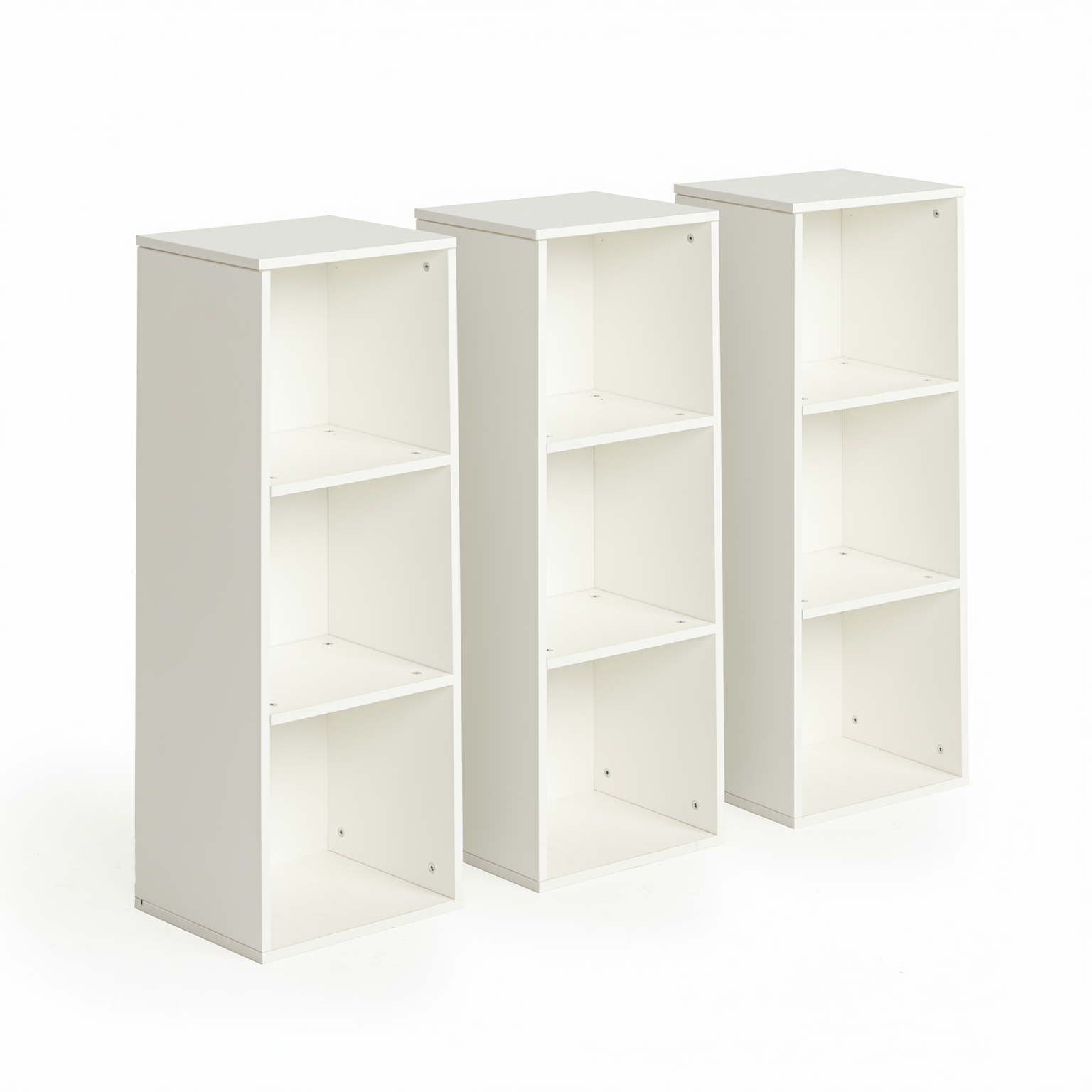 MANDI III 3-Piece White Modular 3-Tier Bookcase Set with Stackable Storage