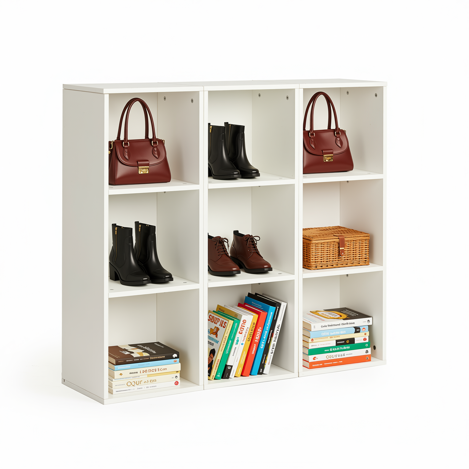 MANDI III 3-Piece White Modular 3-Tier Bookcase Set with Stackable Storage