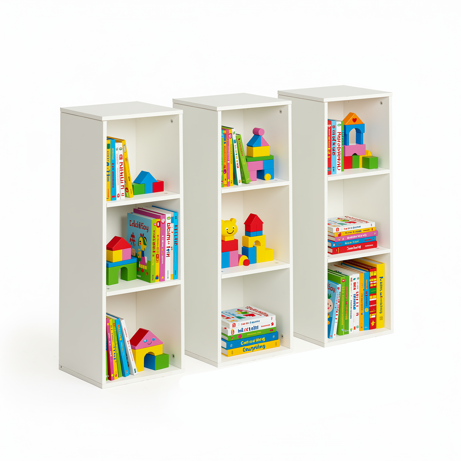 MANDI III 3-Piece White Modular 3-Tier Bookcase Set with Stackable Storage