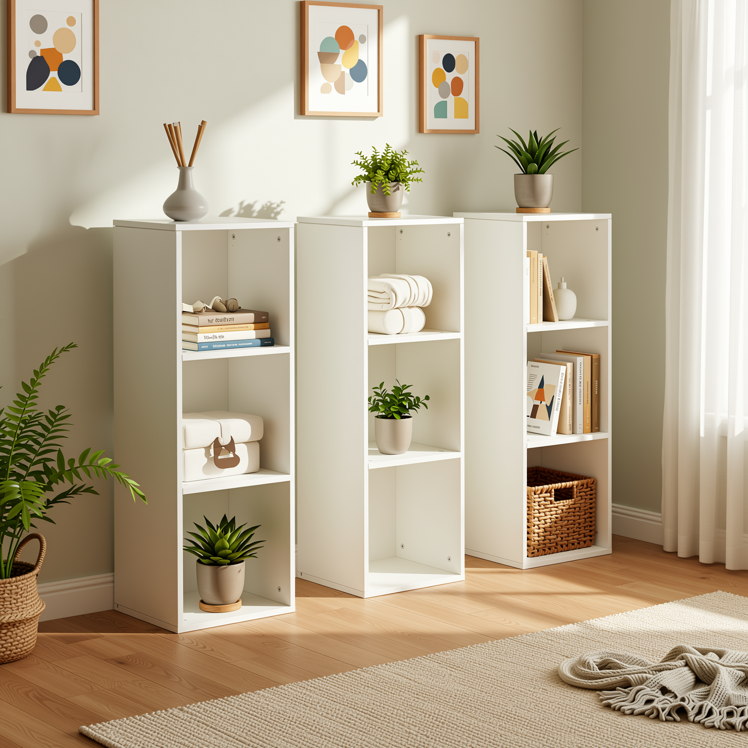 MANDI III 3-Piece White Modular 3-Tier Bookcase Set with Stackable Storage