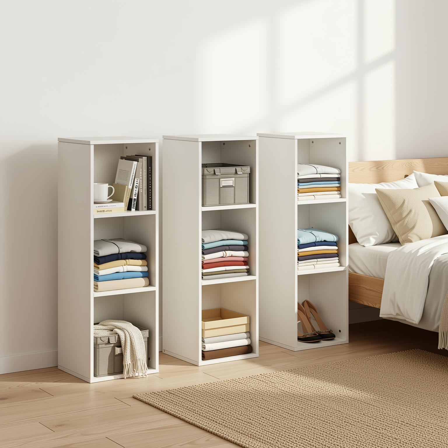 MANDI III 3-Piece White Modular 3-Tier Bookcase Set with Stackable Storage