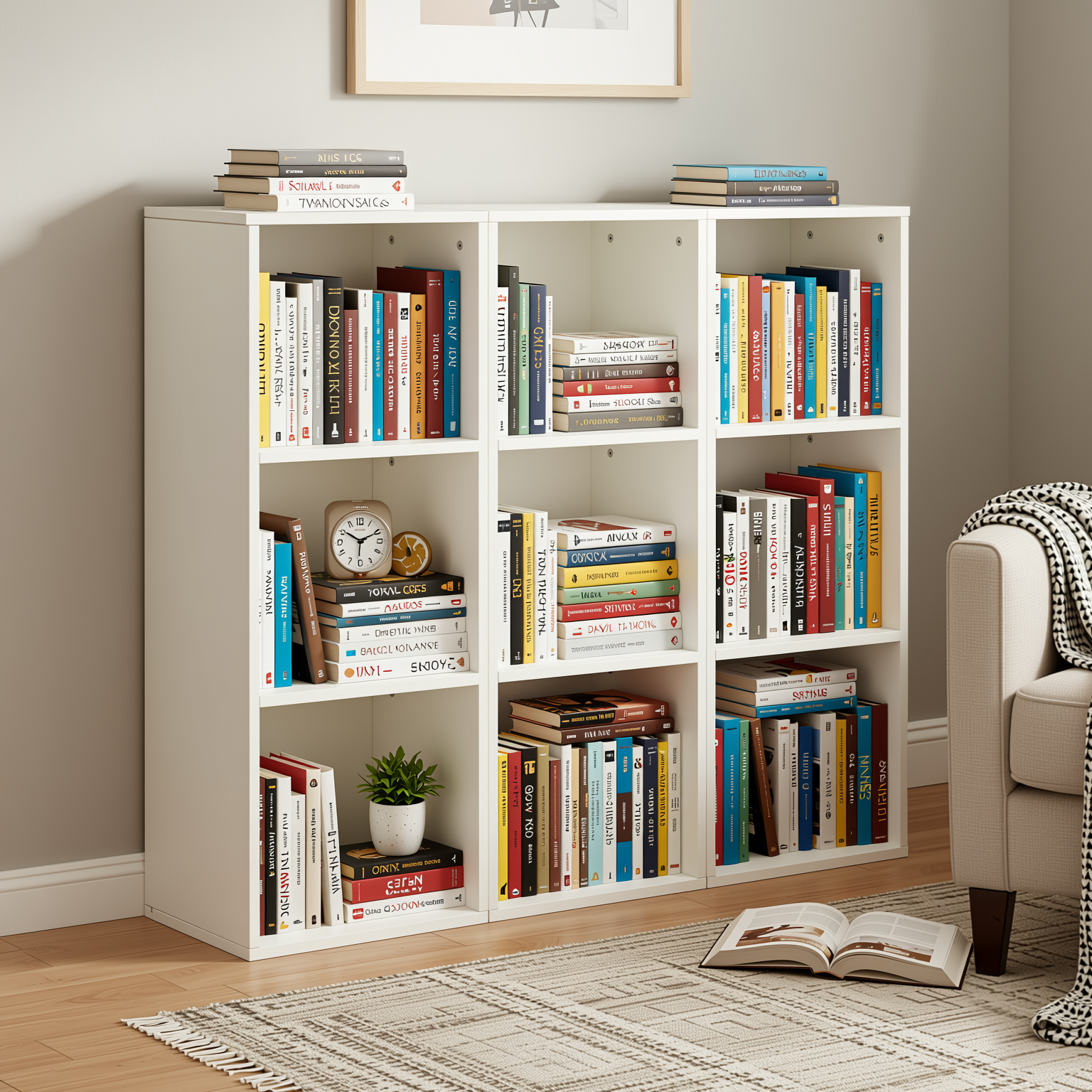 MANDI III 3-Piece White Modular 3-Tier Bookcase Set with Stackable Storage