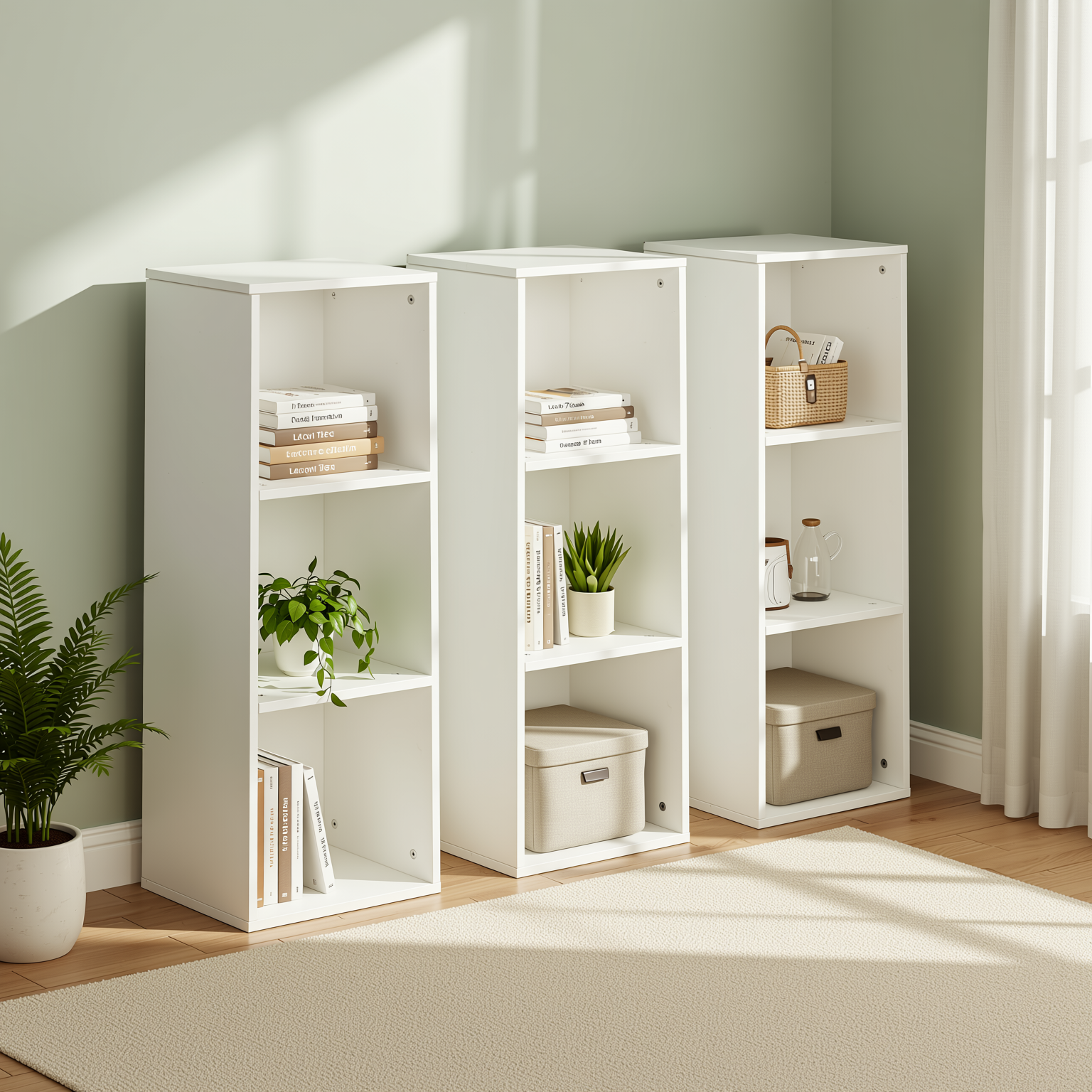MANDI III 3-Piece White Modular 3-Tier Bookcase Set with Stackable Storage