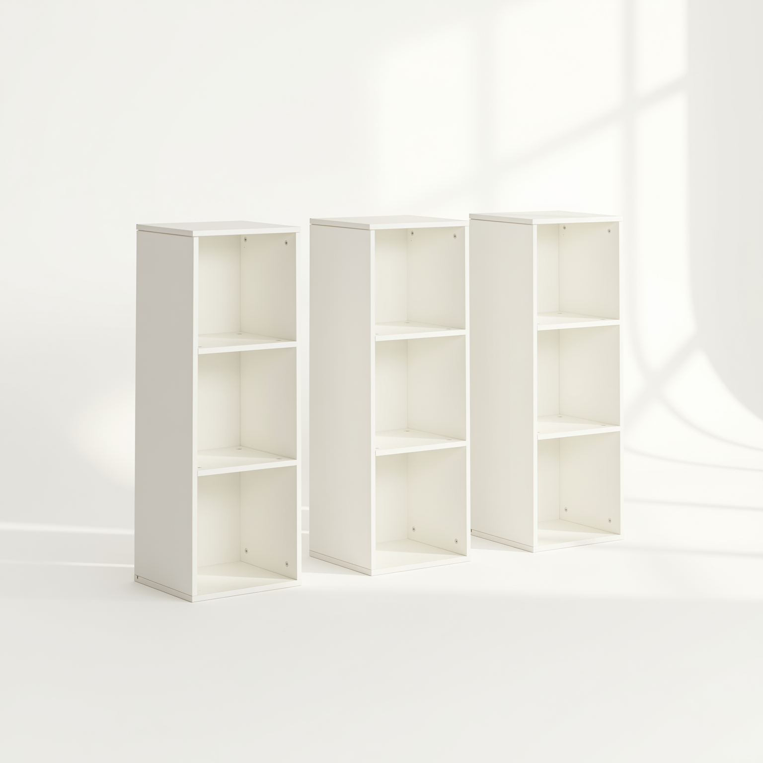 MANDI III 3-Piece White Modular 3-Tier Bookcase Set with Stackable Storage