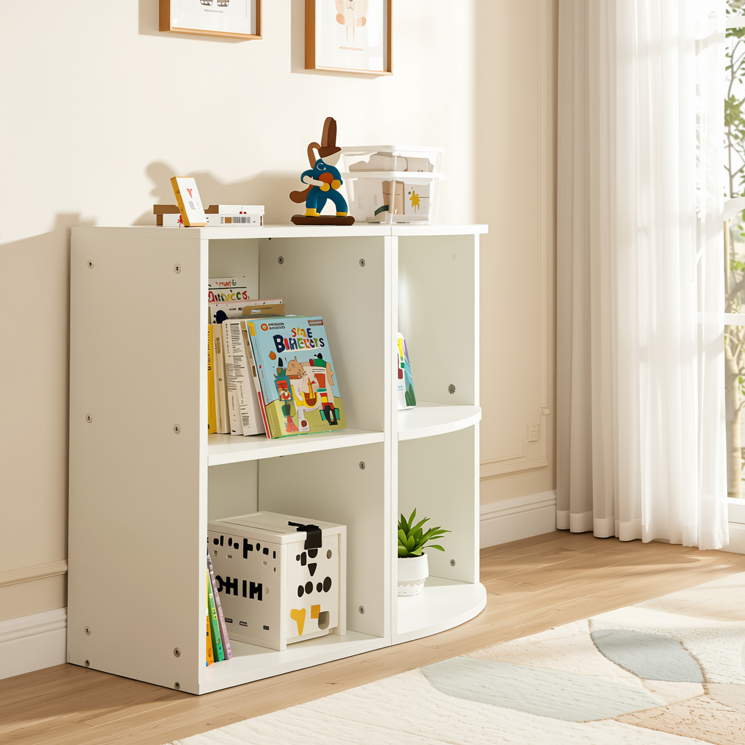 MANDI 2-Piece L-Shaped White Bookcase Set with 2-Tier Storage