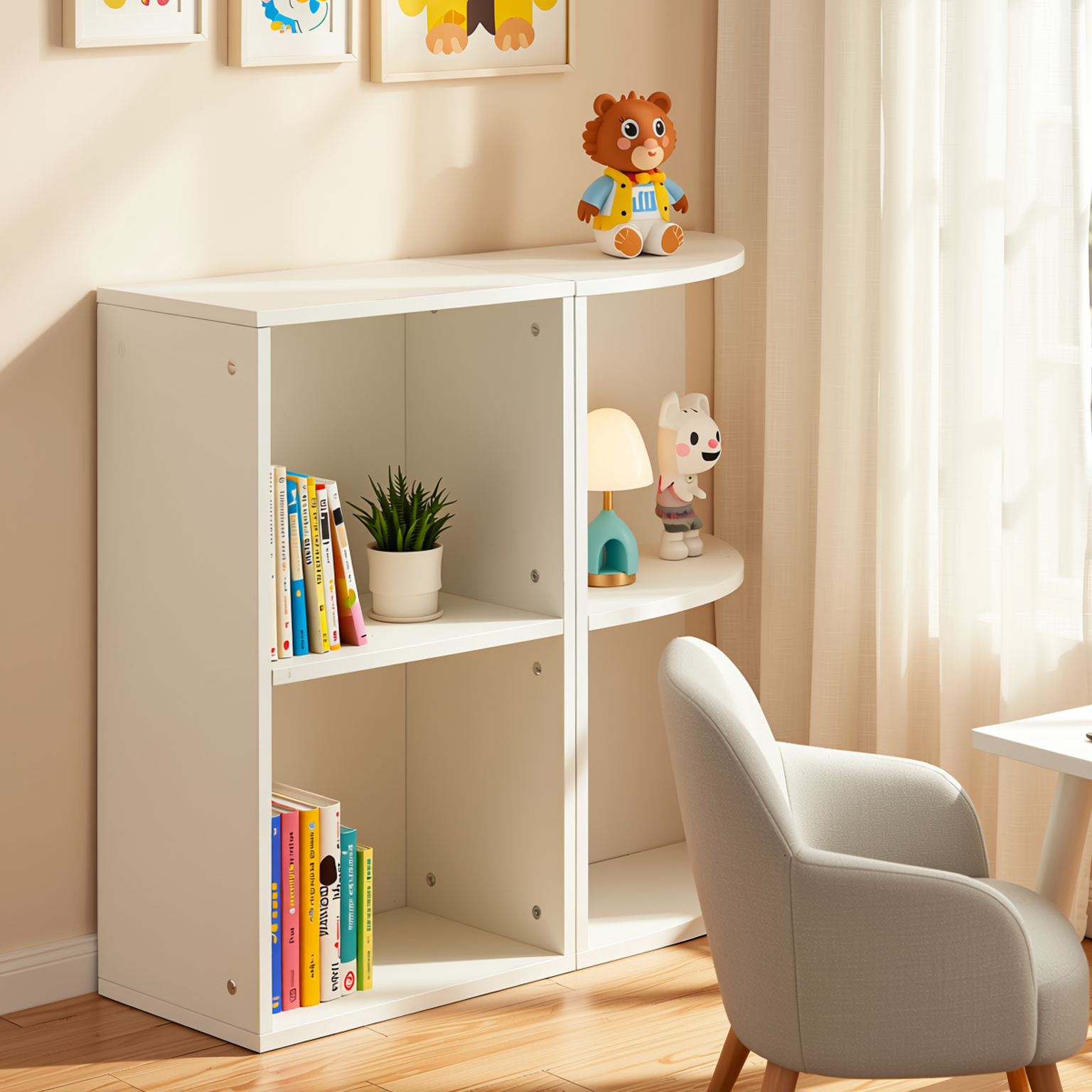 MANDI 2-Piece L-Shaped White Bookcase Set with 2-Tier Storage