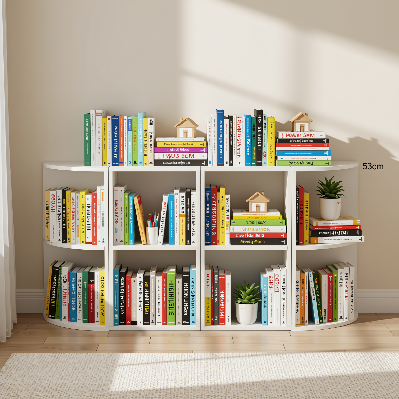 MANDI 4-Piece White Modular Bookcase Set with 2-Tier U-Shaped Storage Shelves