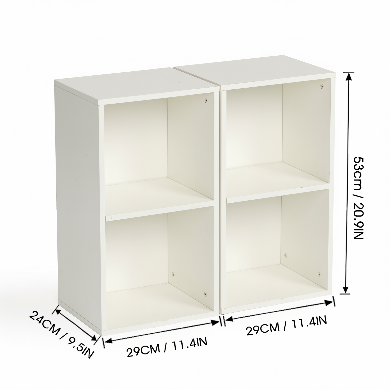Homy Casa MANDI II 2-Piece L-Shaped White Bookcase Set with 2-Tier Storage