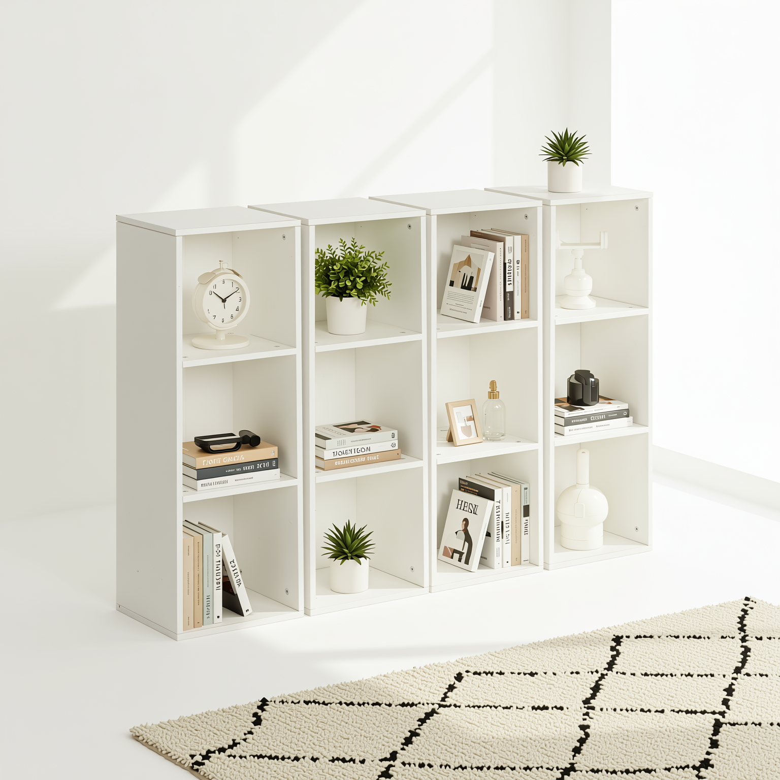 Homy Casa MANDI III 4PC Kids Cubby Storage Bookcase 3-Tier Wide Toy Organizer Modular Shelf System