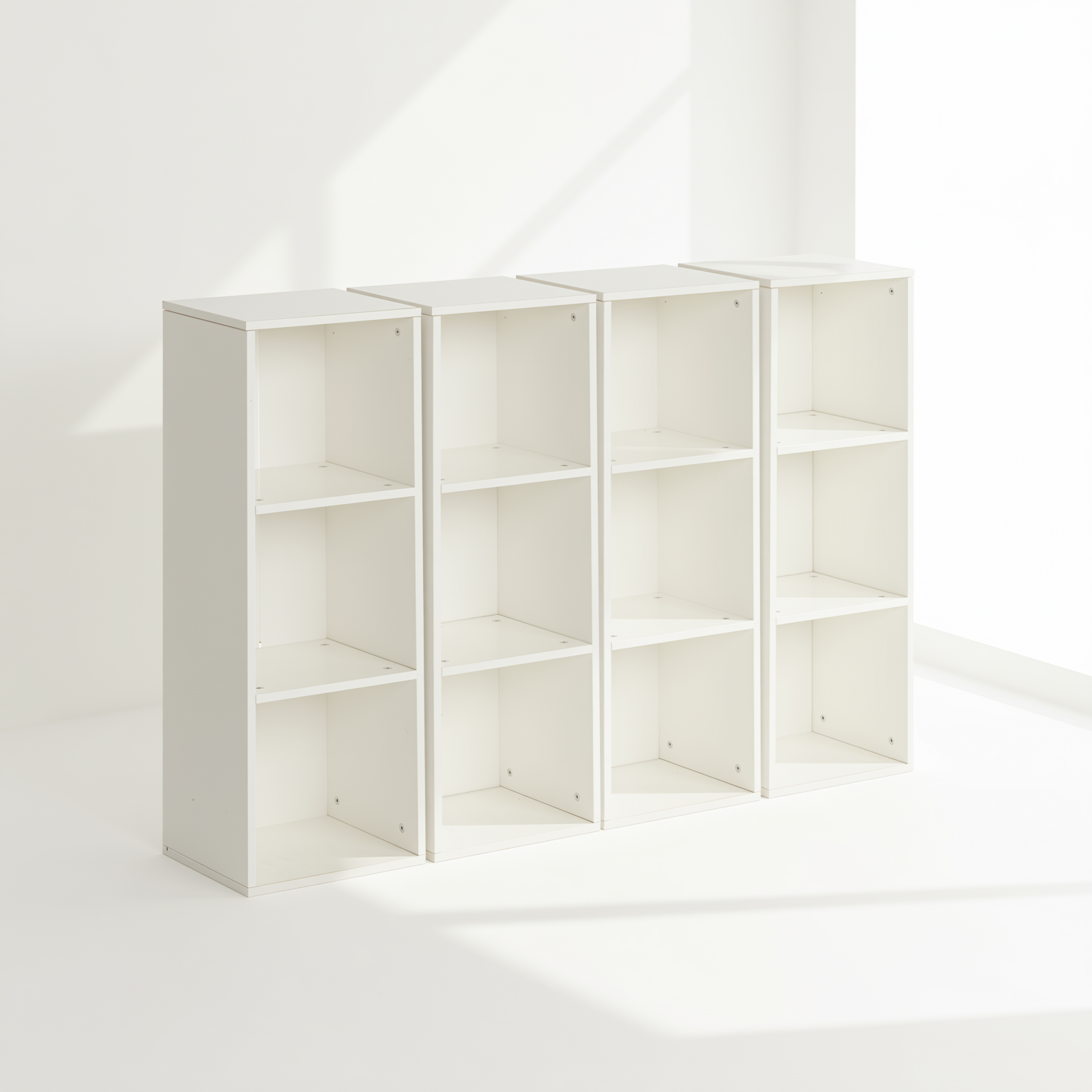 MANDI III 4-Piece White Cubby Bookcase Set with 3-Tier Modular Storage