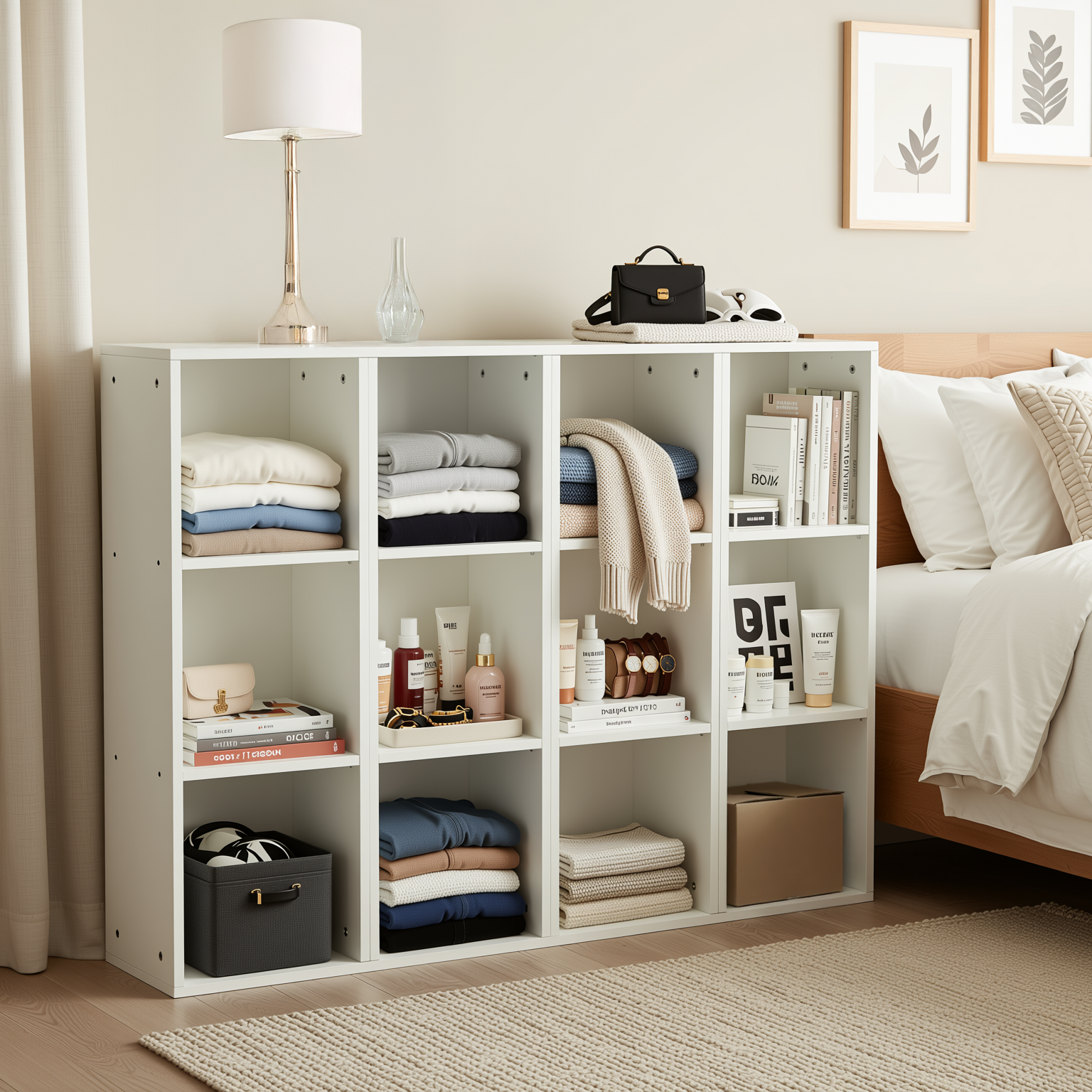 MANDI III 4-Piece White Cubby Bookcase Set with 3-Tier Modular Storage