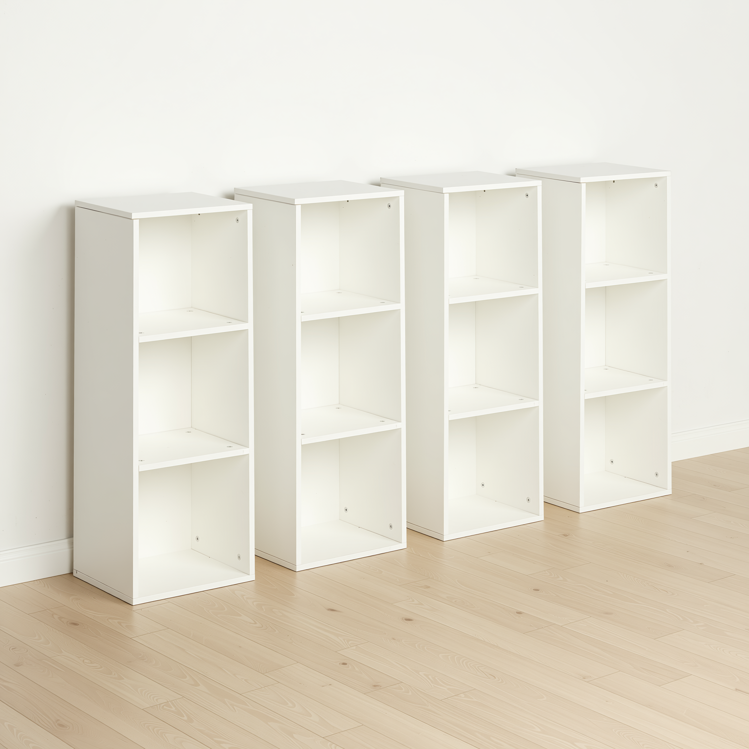 MANDI III 4-Piece White Cubby Bookcase Set with 3-Tier Modular Storage