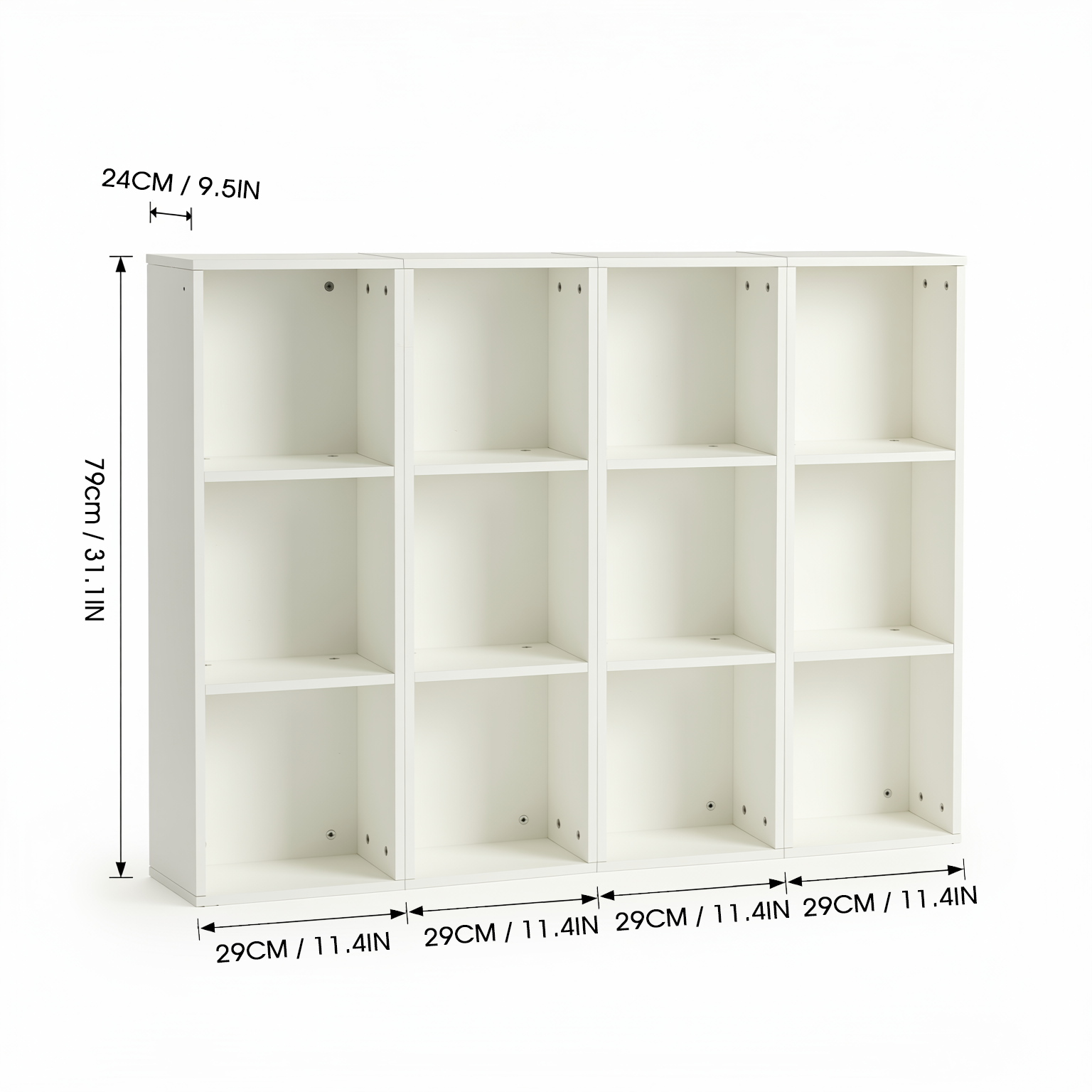 MANDI III 4-Piece White Cubby Bookcase Set with 3-Tier Modular Storage