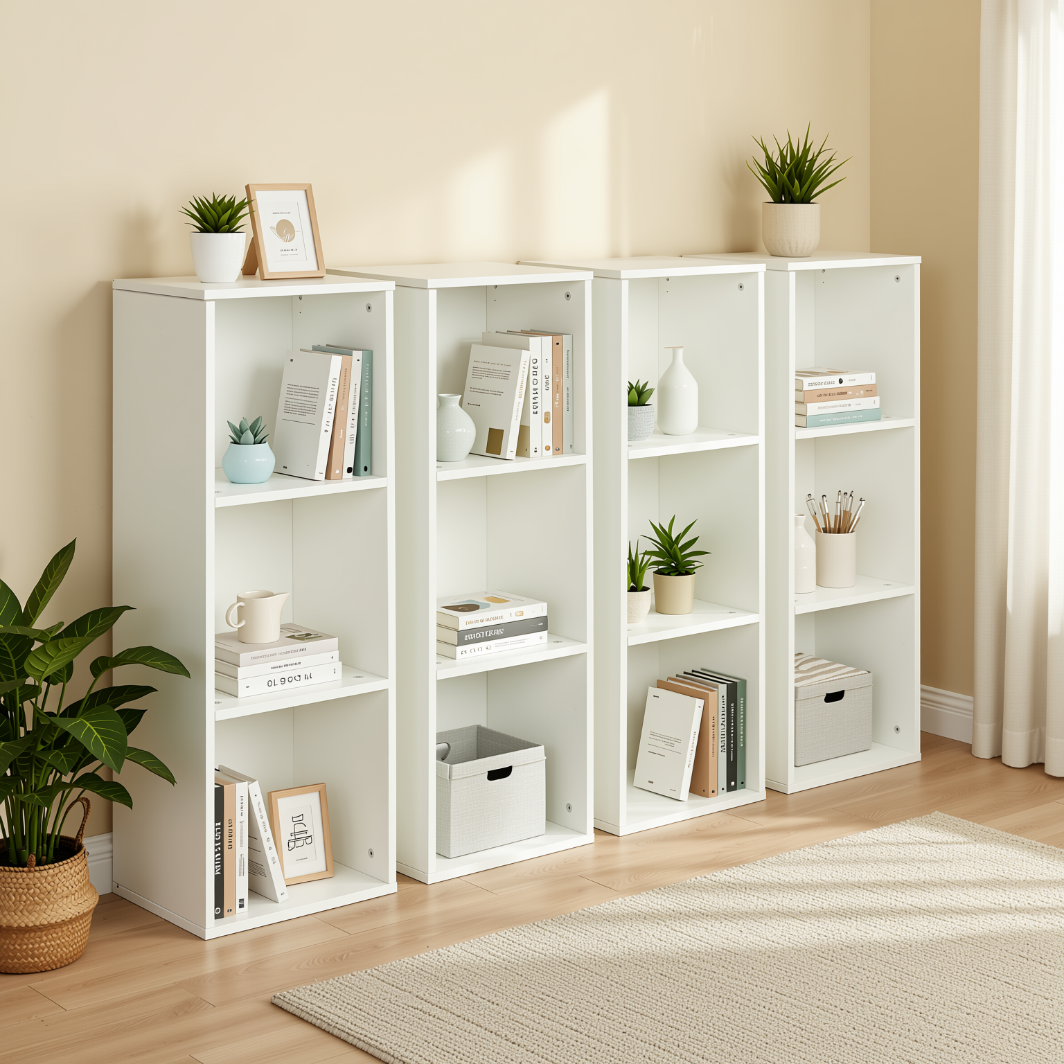 Homy Casa MANDI III 4PC Kids Cubby Storage Bookcase 3-Tier Wide Toy Organizer Modular Shelf System