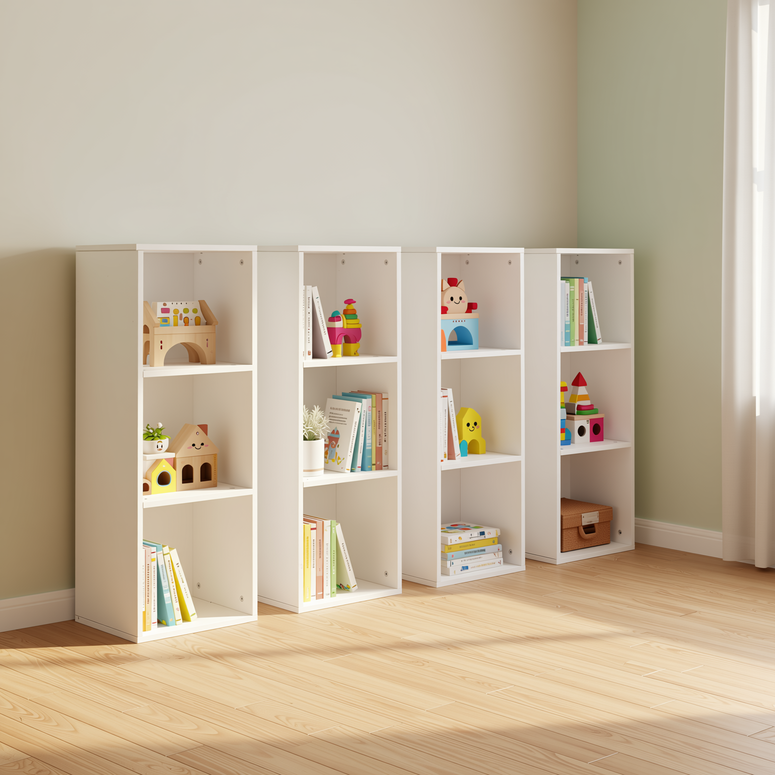 Homy Casa MANDI III 4PC Kids Cubby Storage Bookcase 3-Tier Wide Toy Organizer Modular Shelf System