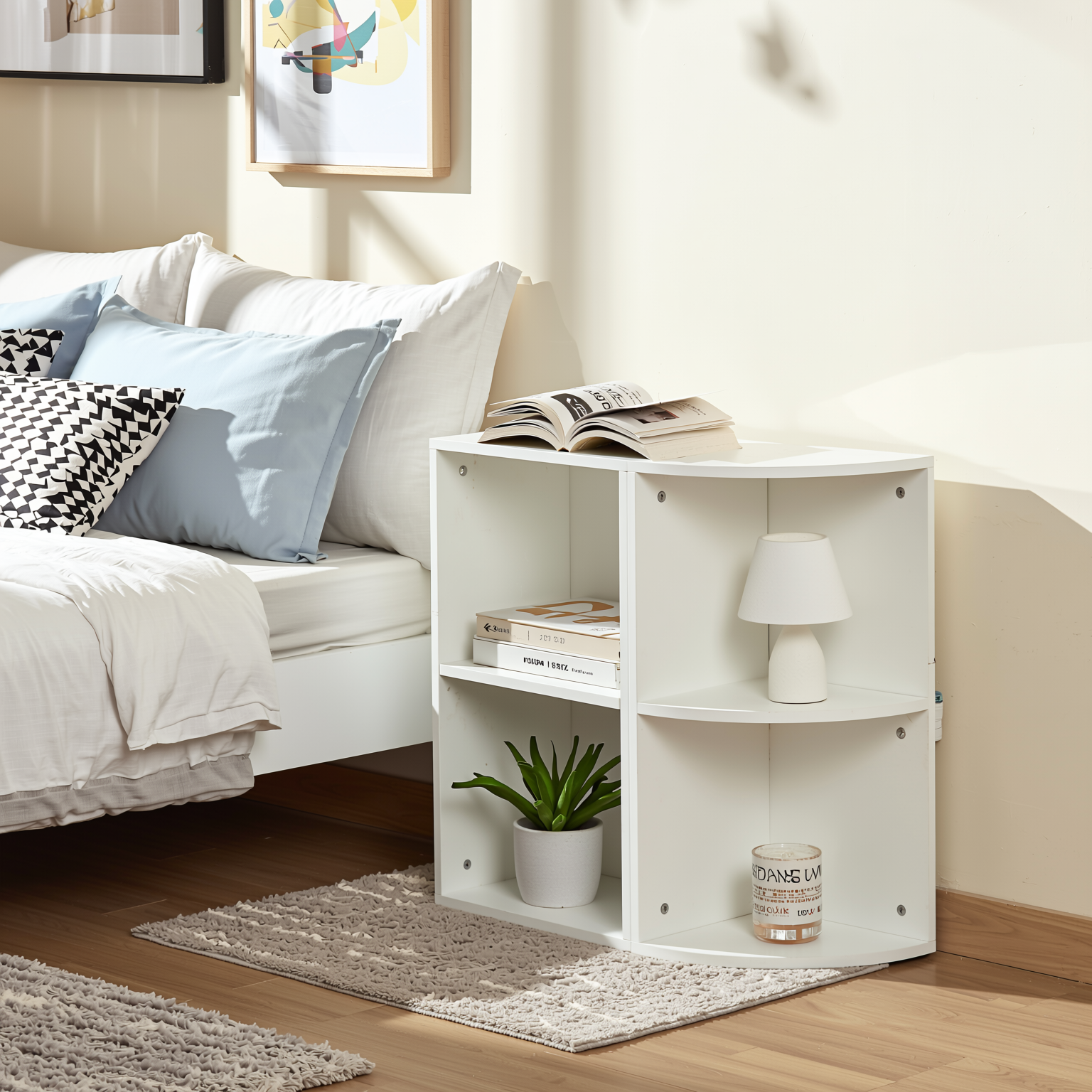 Homy Casa MANDI II 2PC Storage Shelf Set Straight & Corner 2-Tier Bookcase L-Shaped Modular Organizer