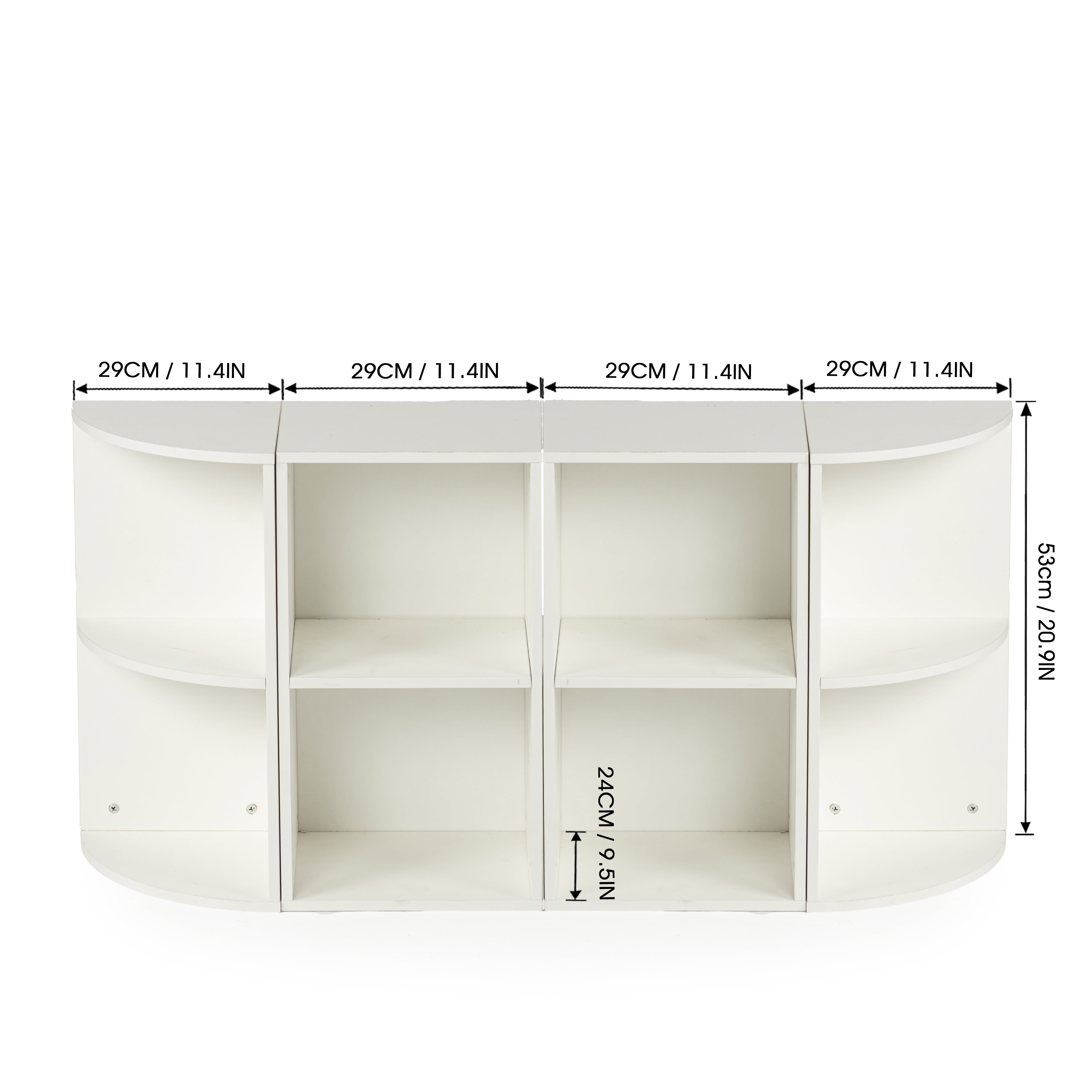 MANDI 4-Piece White Modular Bookcase Set with 2-Tier U-Shaped Storage Shelves