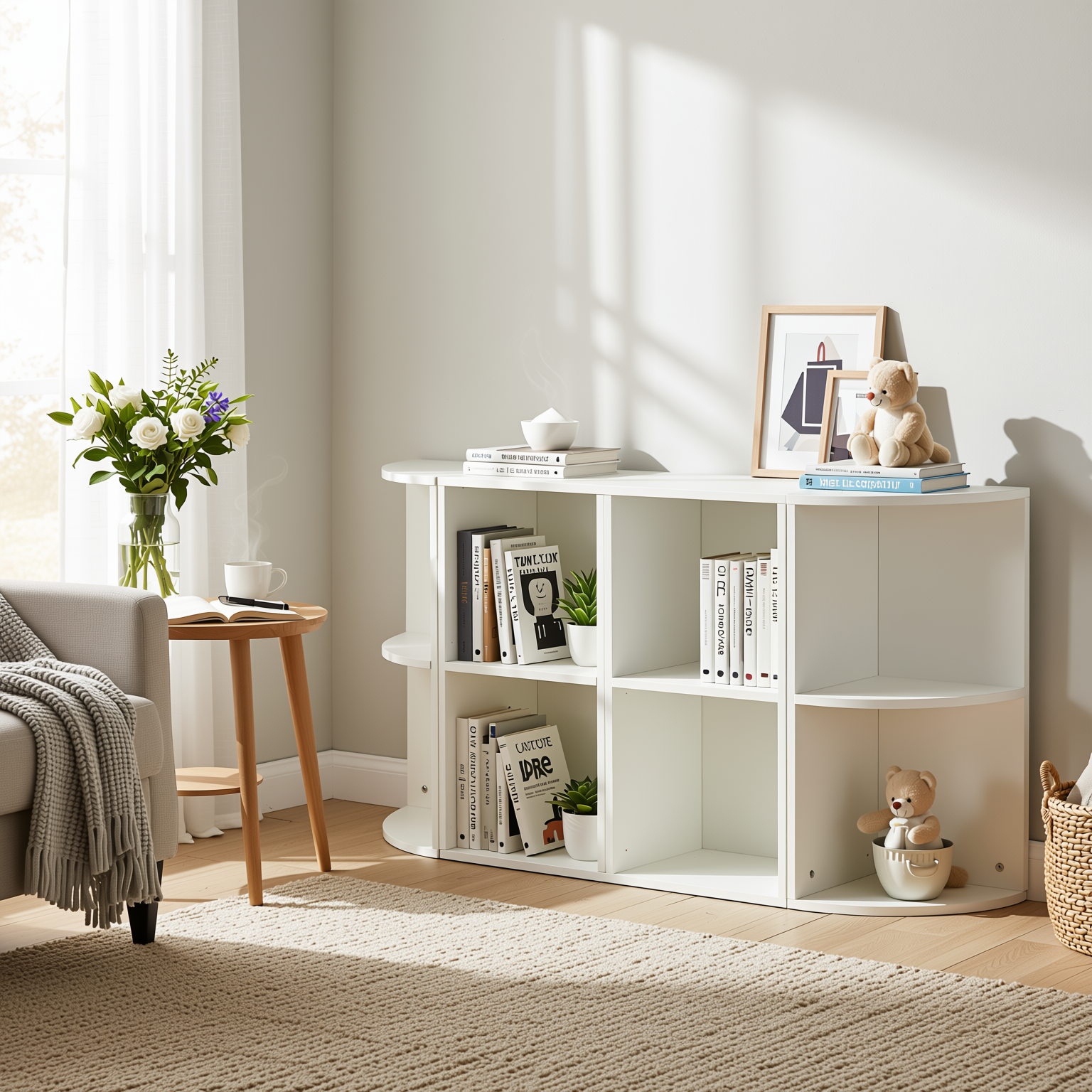 MANDI 4-Piece White Modular Bookcase Set with 2-Tier U-Shaped Storage Shelves