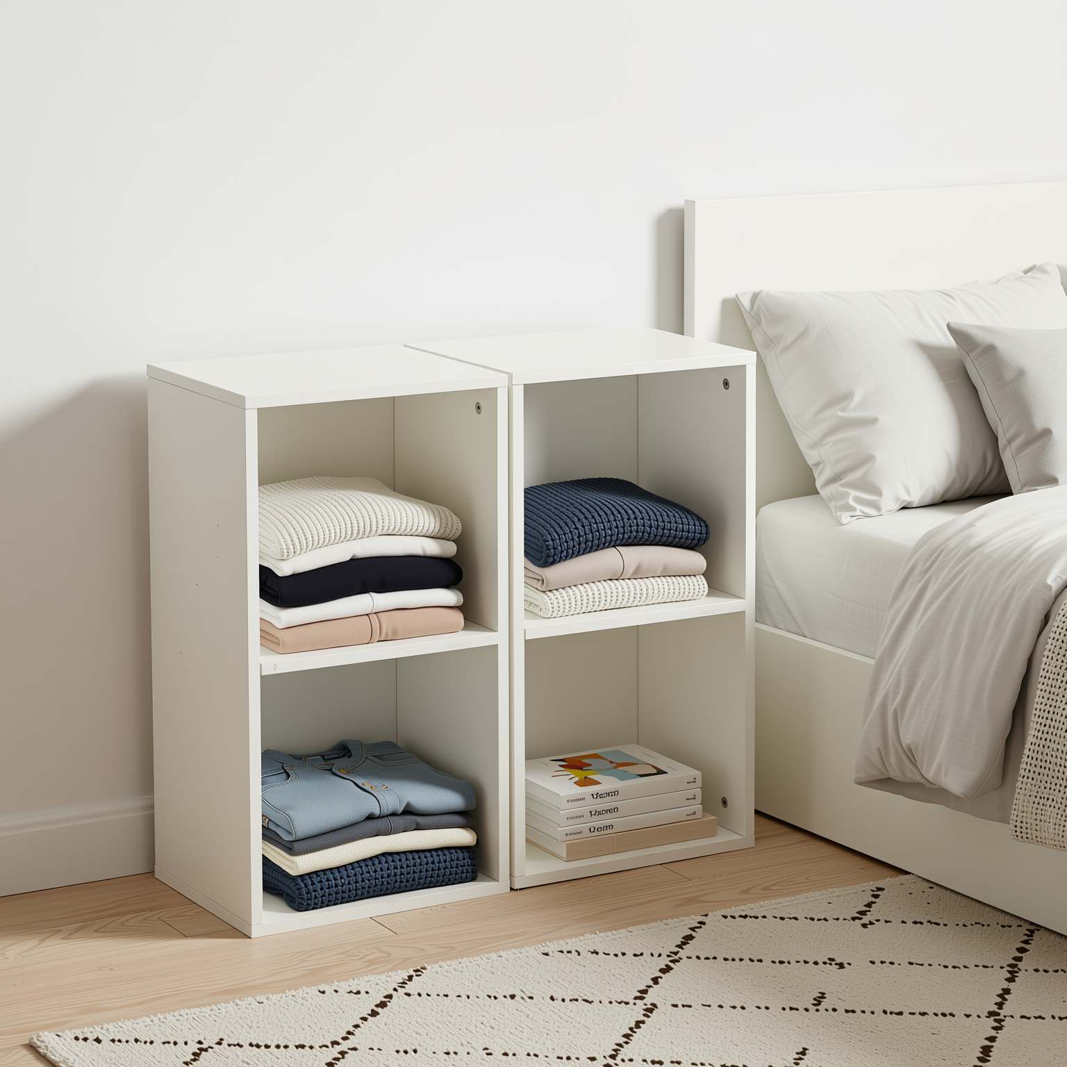 MANDI II 2-Piece L-Shaped White Bookcase Set with 2-Tier Storage