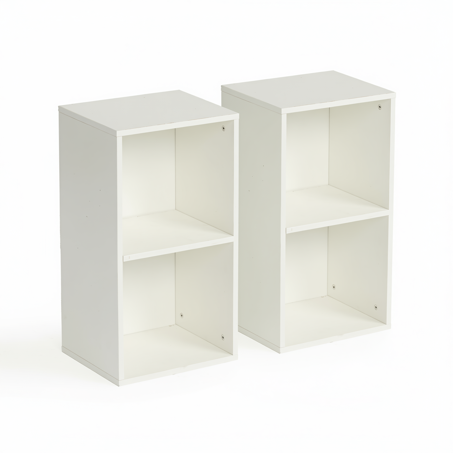 MANDI II 2-Piece L-Shaped White Bookcase Set with 2-Tier Storage