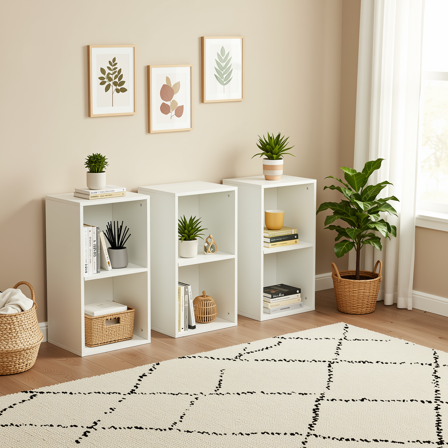 MANDI II 3-Piece White Modular Cubby Bookcase Set with 2-Tier Storage