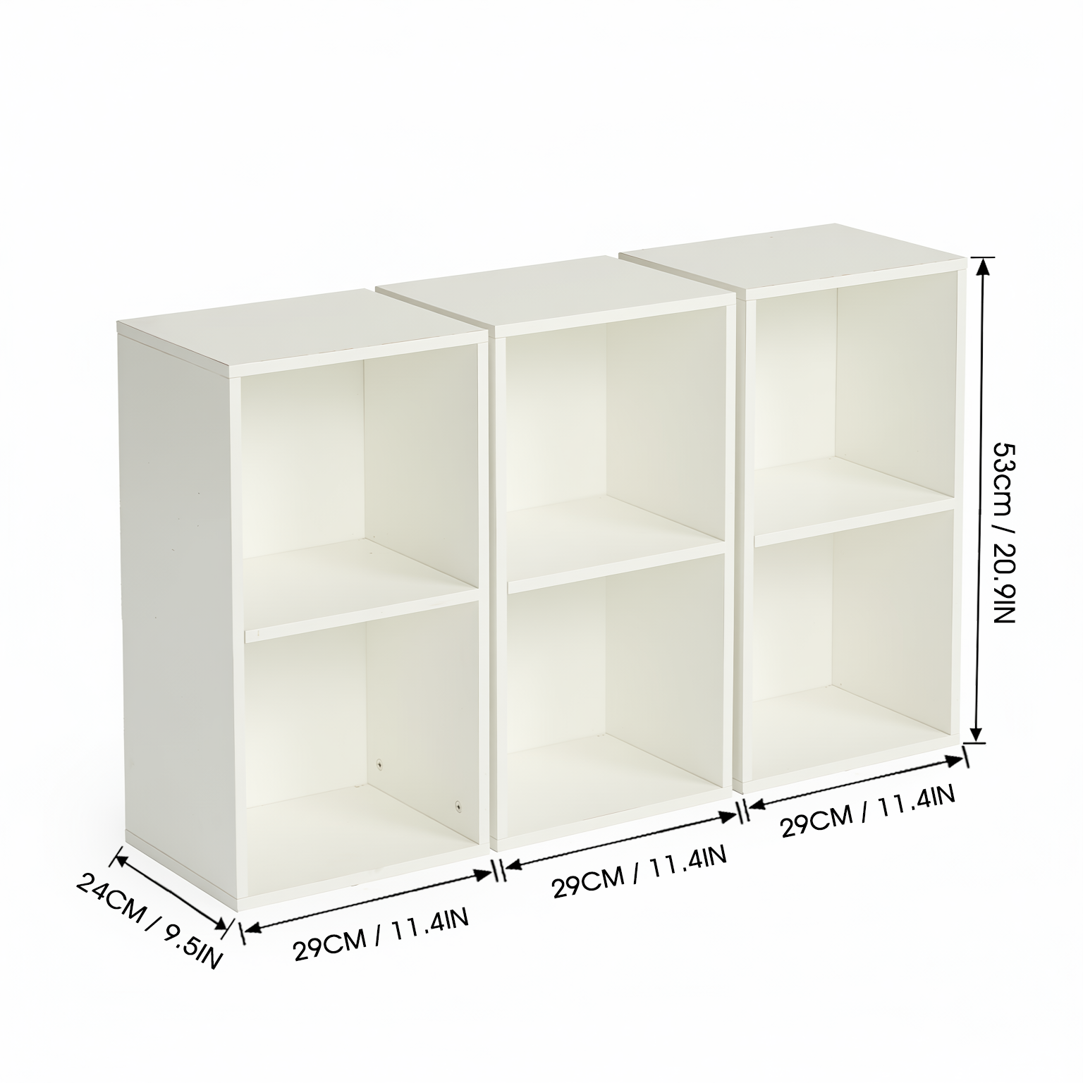 MANDI II 3-Piece White Modular Cubby Bookcase Set with 2-Tier Storage