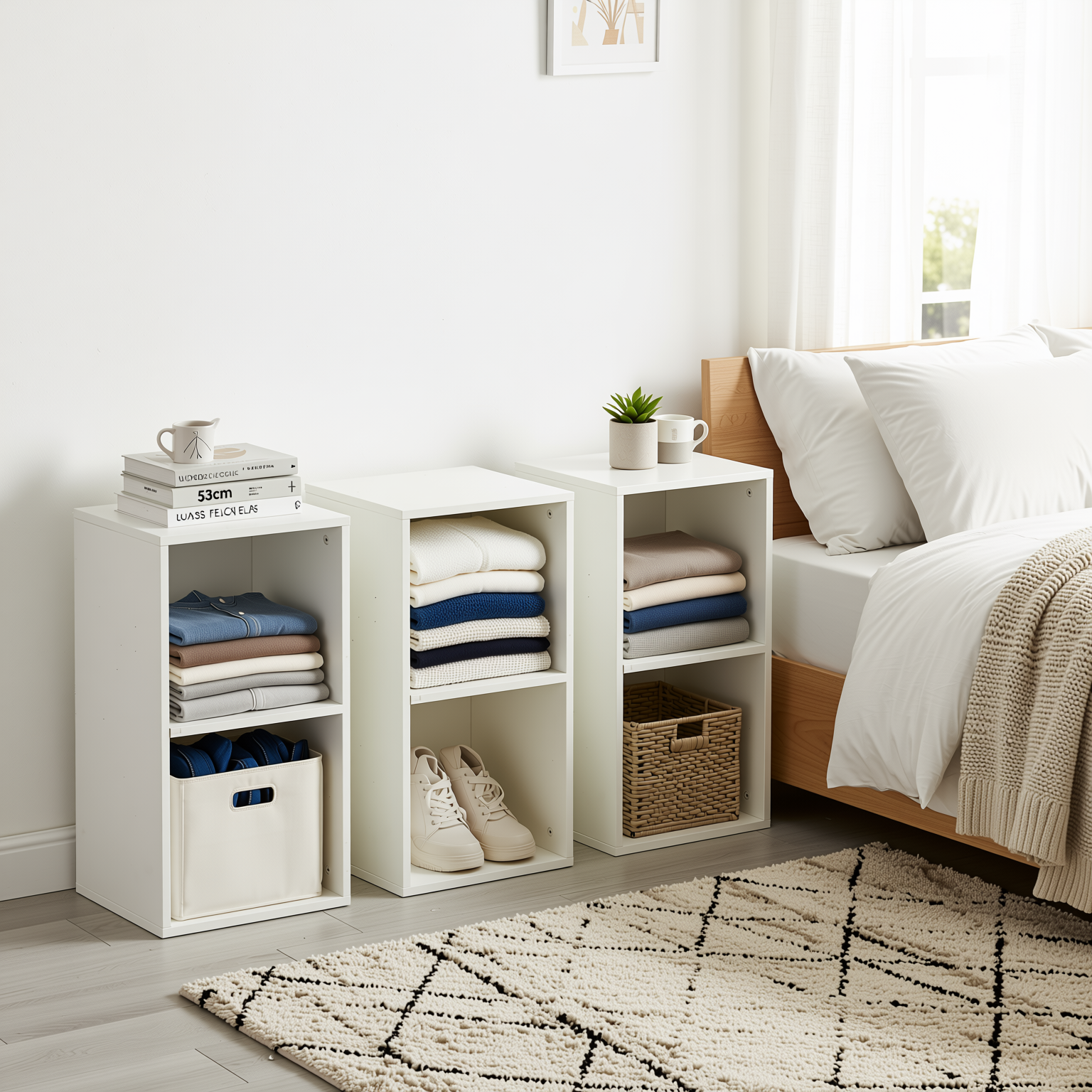 MANDI II 3-Piece White Modular Cubby Bookcase Set with 2-Tier Storage