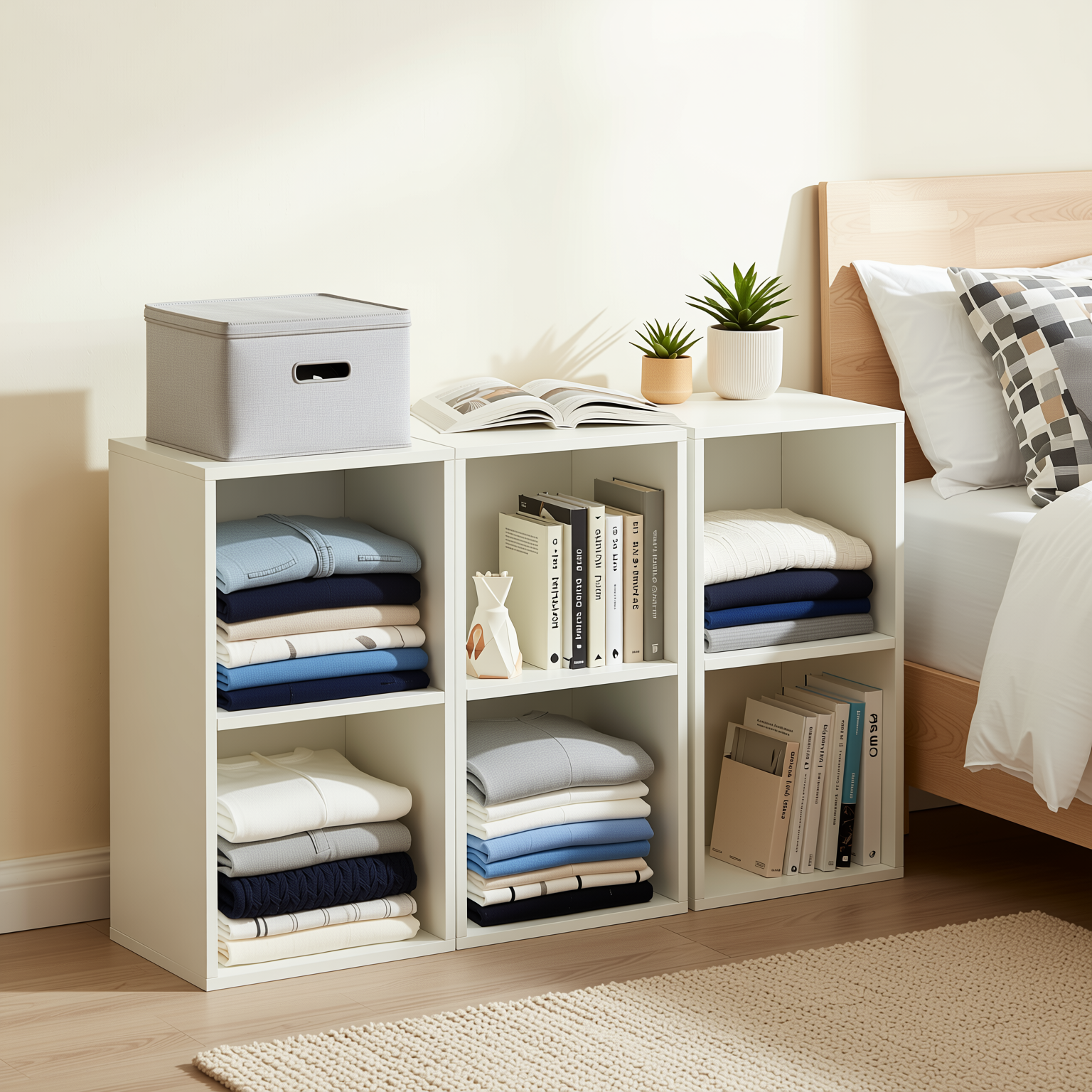 MANDI II 3-Piece White Modular Cubby Bookcase Set with 2-Tier Storage