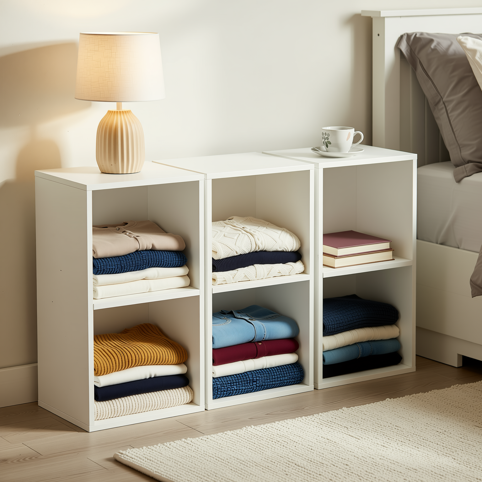 MANDI II 3-Piece White Modular Cubby Bookcase Set with 2-Tier Storage