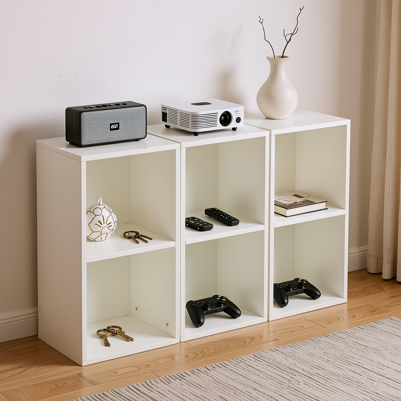 MANDI II 3-Piece White Modular Cubby Bookcase Set with 2-Tier Storage