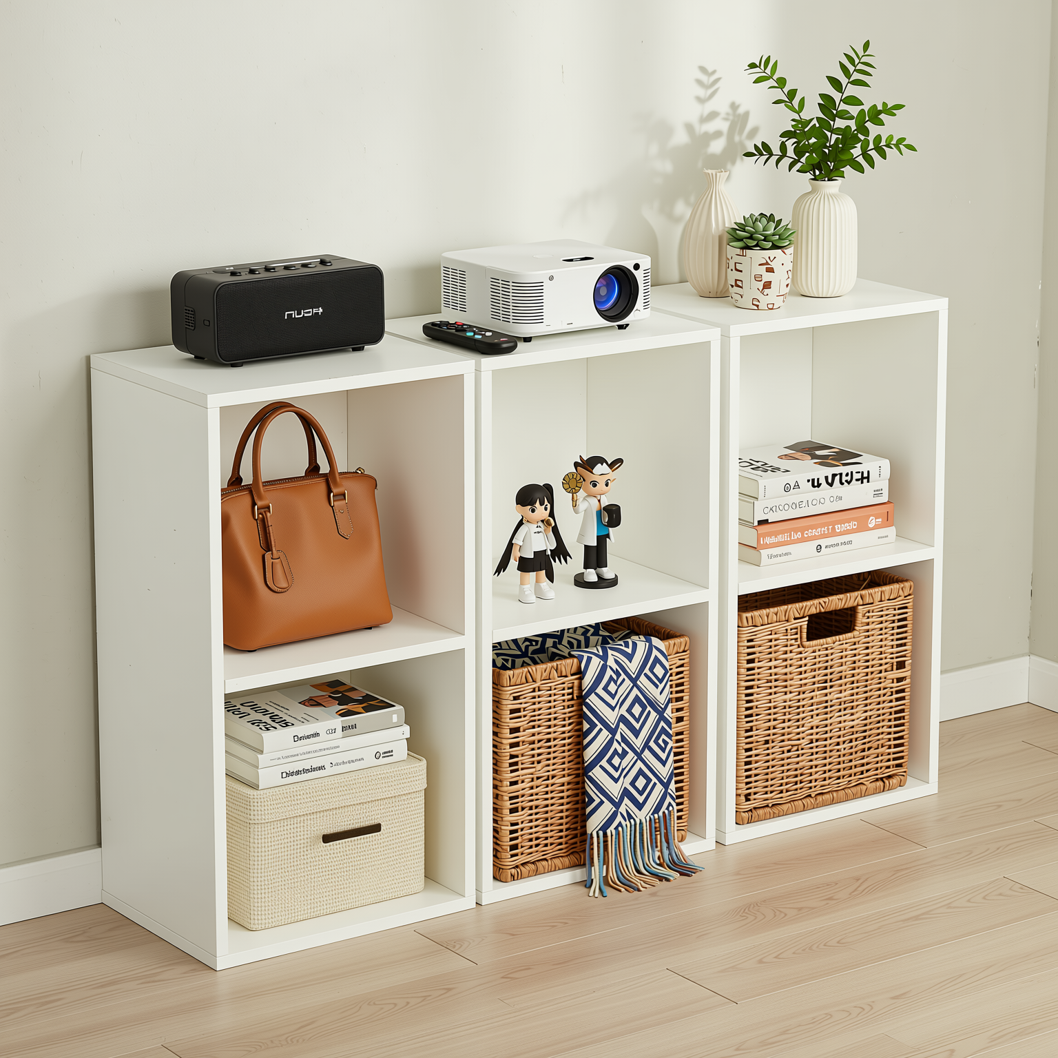 MANDI II 3-Piece White Modular Cubby Bookcase Set with 2-Tier Storage