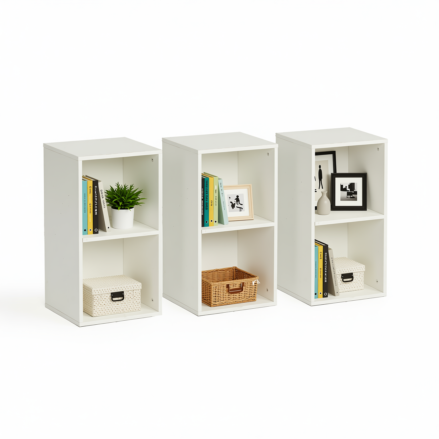 MANDI II 3-Piece White Modular Cubby Bookcase Set with 2-Tier Storage