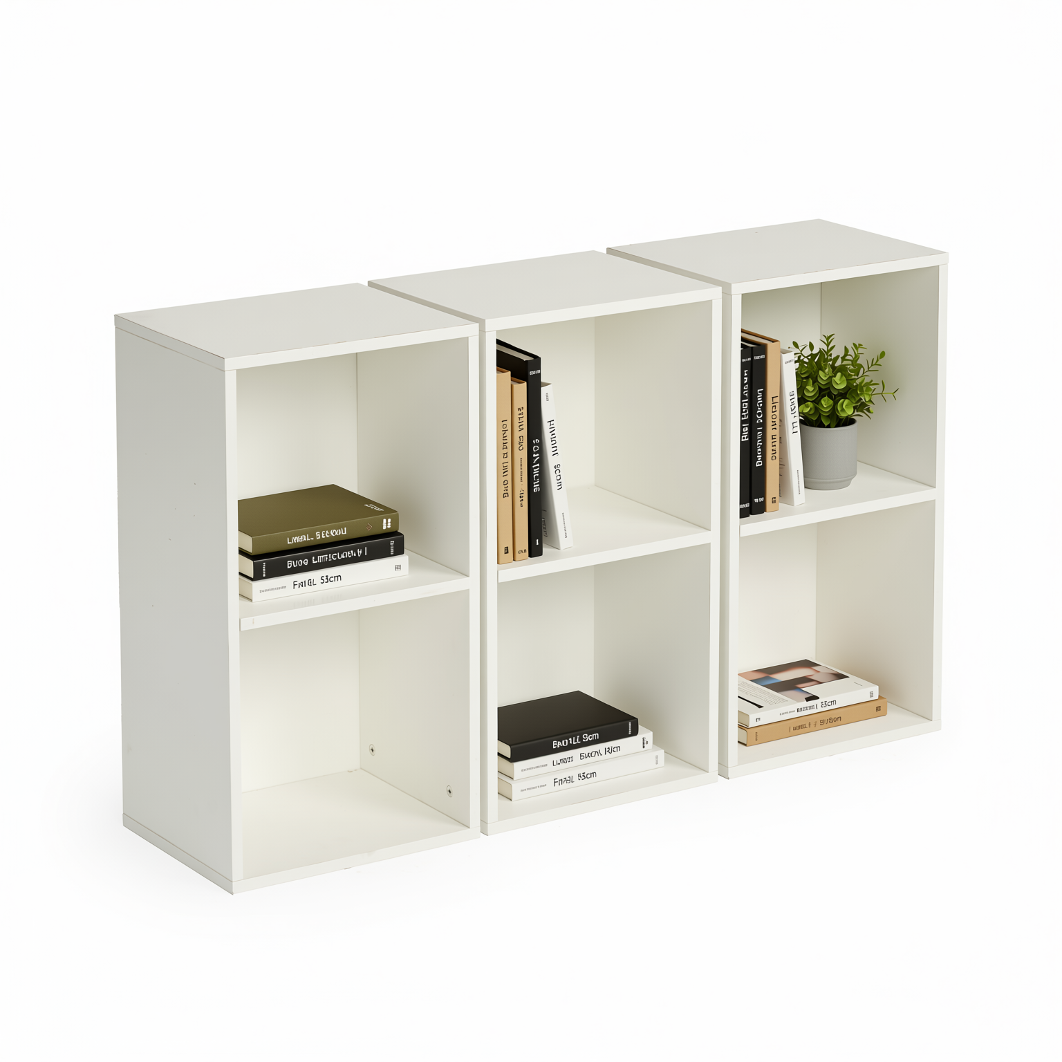 MANDI II 3-Piece White Modular Cubby Bookcase Set with 2-Tier Storage