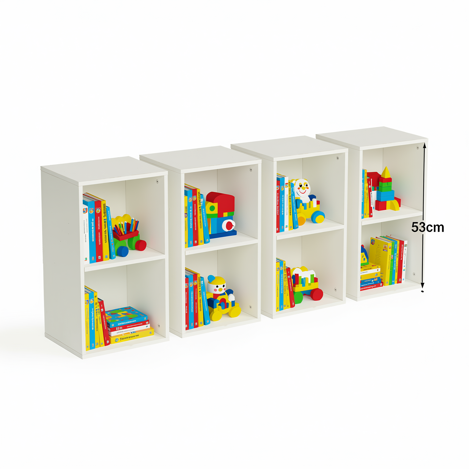 Homy Casa MANDI II 4PC Kids Cubby Storage Shelf 2-Tier Wide Toy Organizer Modular Bookcase System