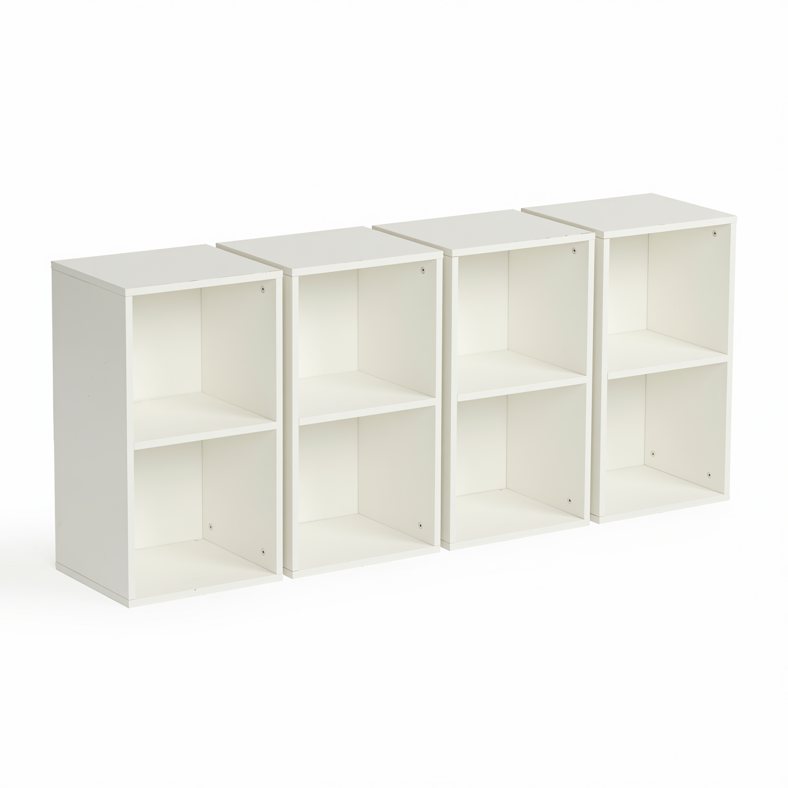 MANDI II 4-Piece White Cubby Bookcase Set with 2-Tier Modular Storage