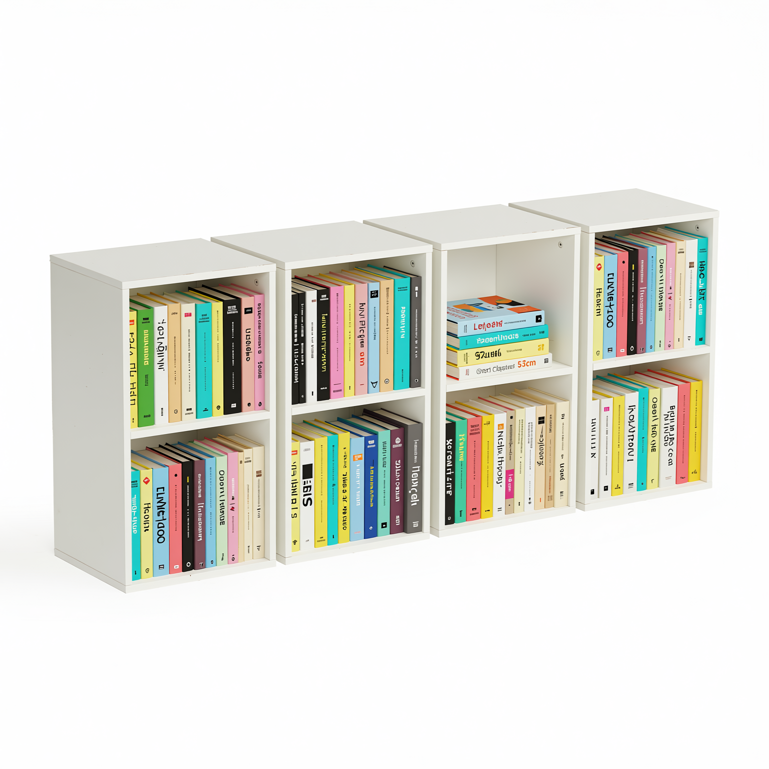 MANDI II 4-Piece White Cubby Bookcase Set with 2-Tier Modular Storage