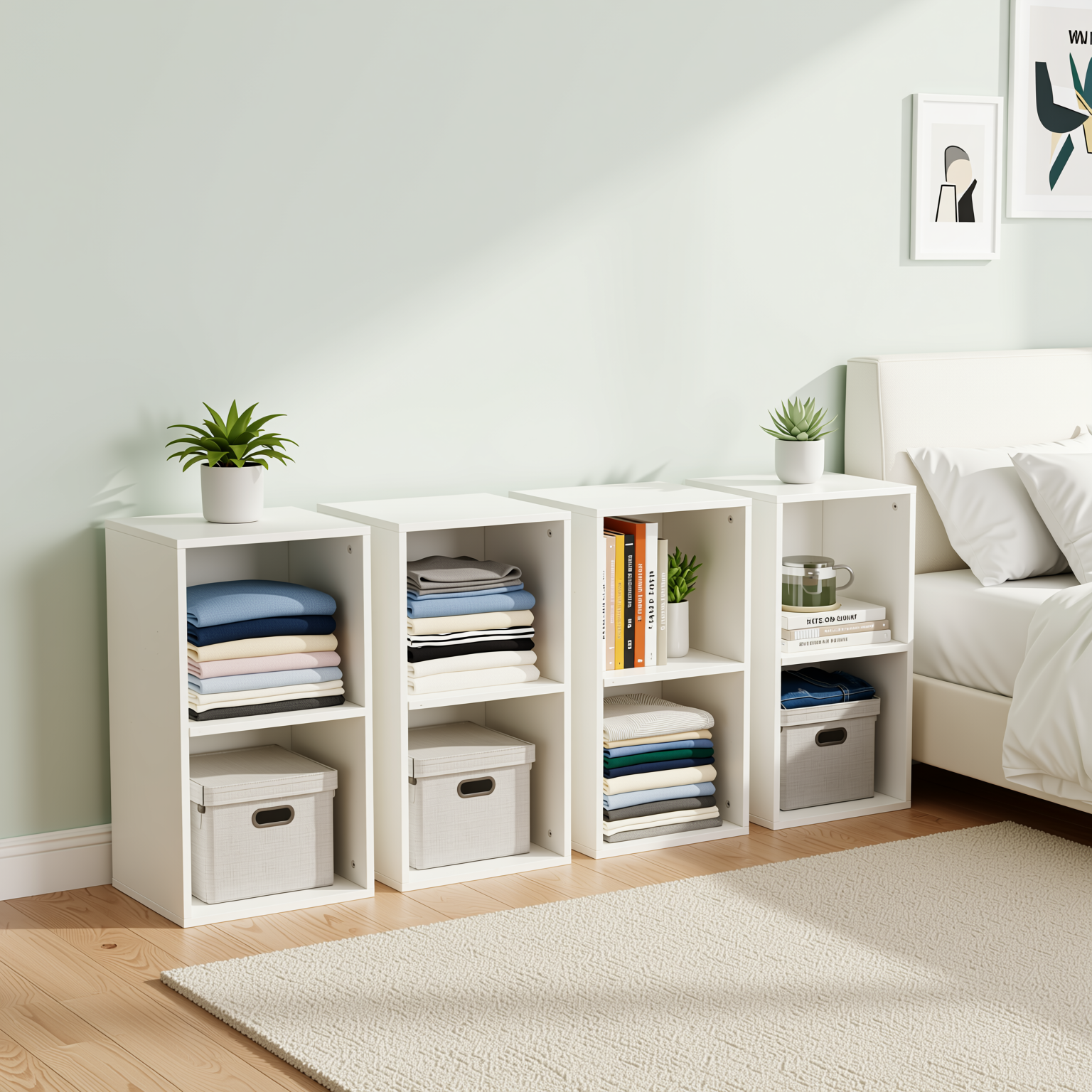 Homy Casa MANDI II 4PC Kids Cubby Storage Shelf 2-Tier Wide Toy Organizer Modular Bookcase System