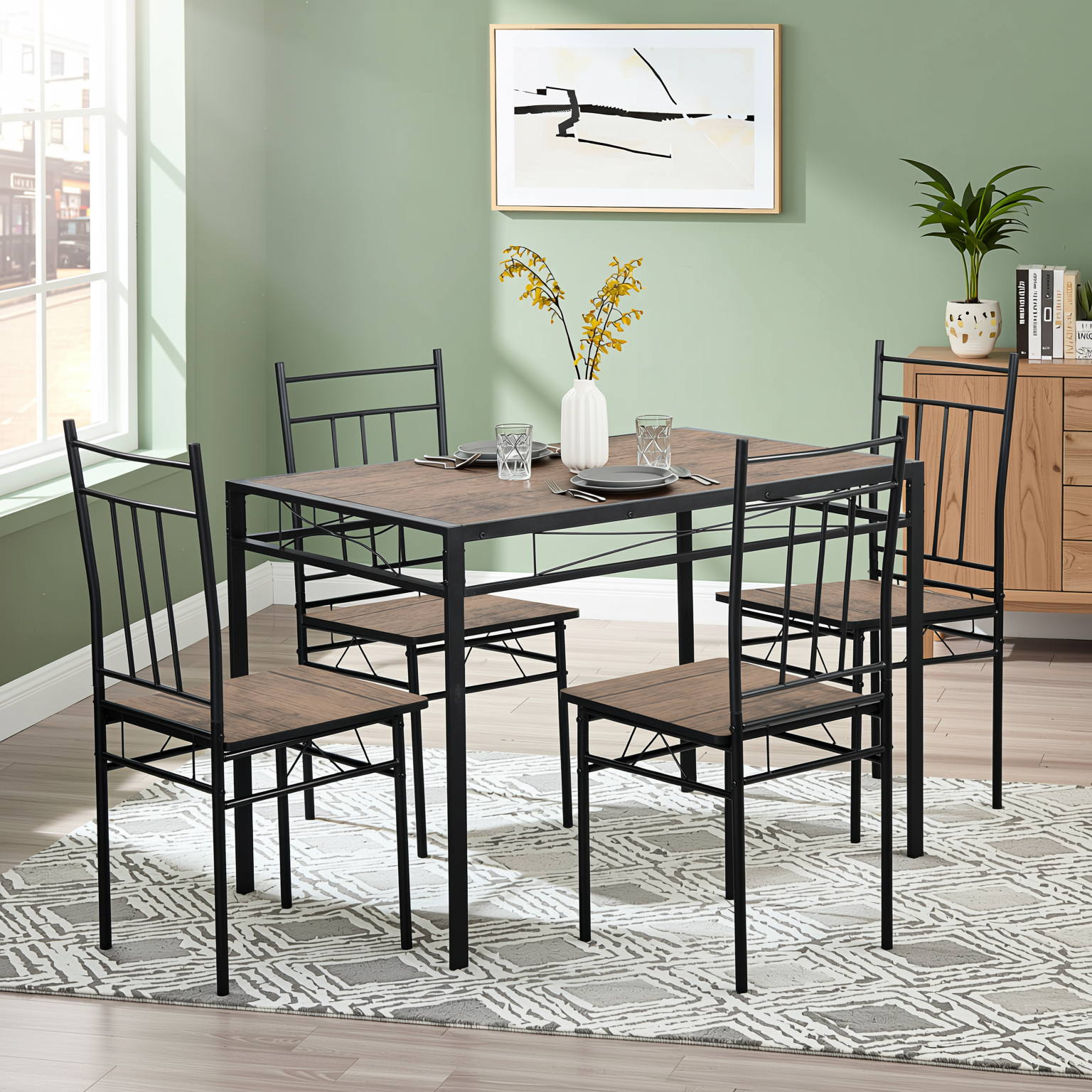 Homy Casa Marbury 5PC Dining Set 42” Rustic Brown Table with 4 Chairs