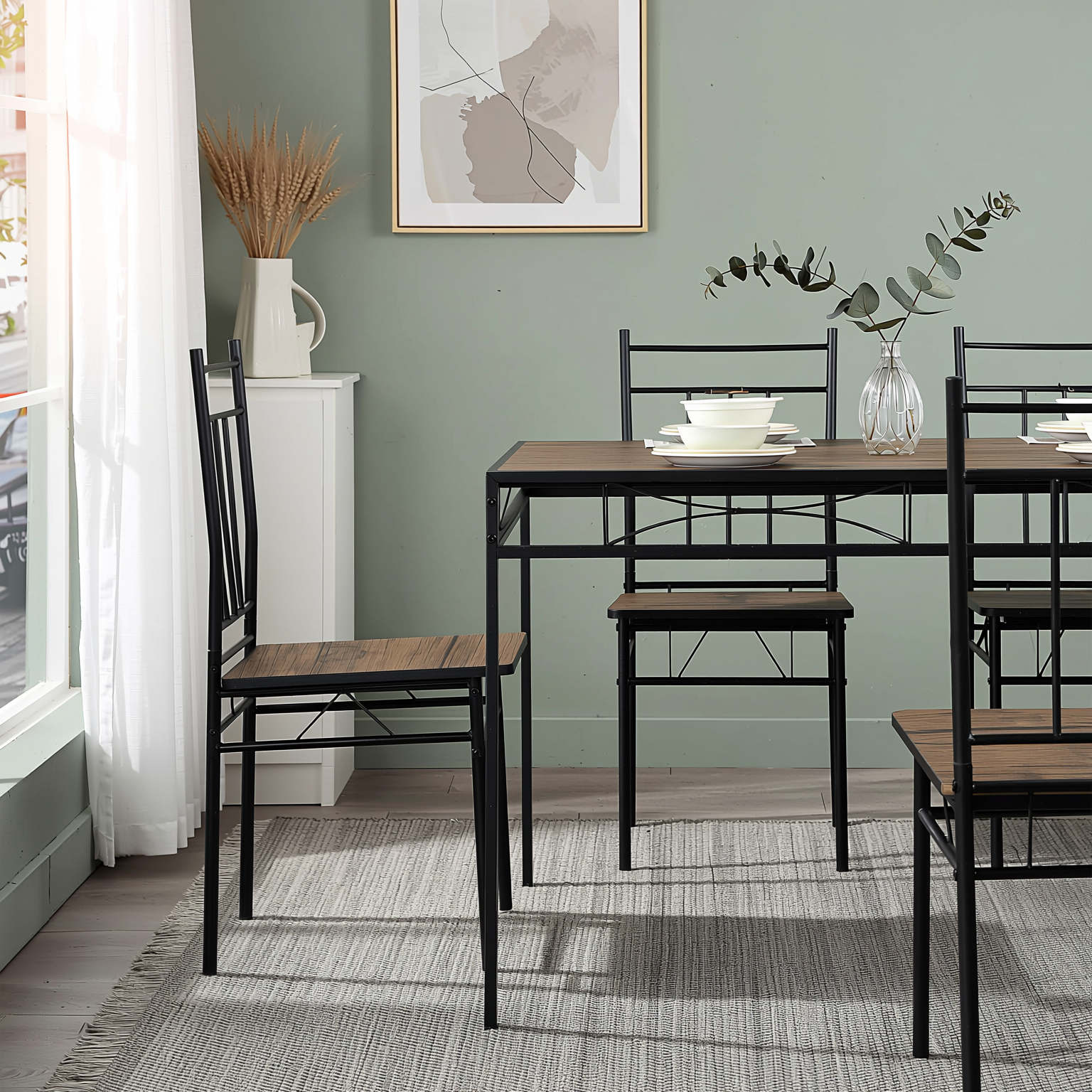 Homy Casa Marbury 5PC Dining Set 42” Rustic Brown Table with 4 Chairs
