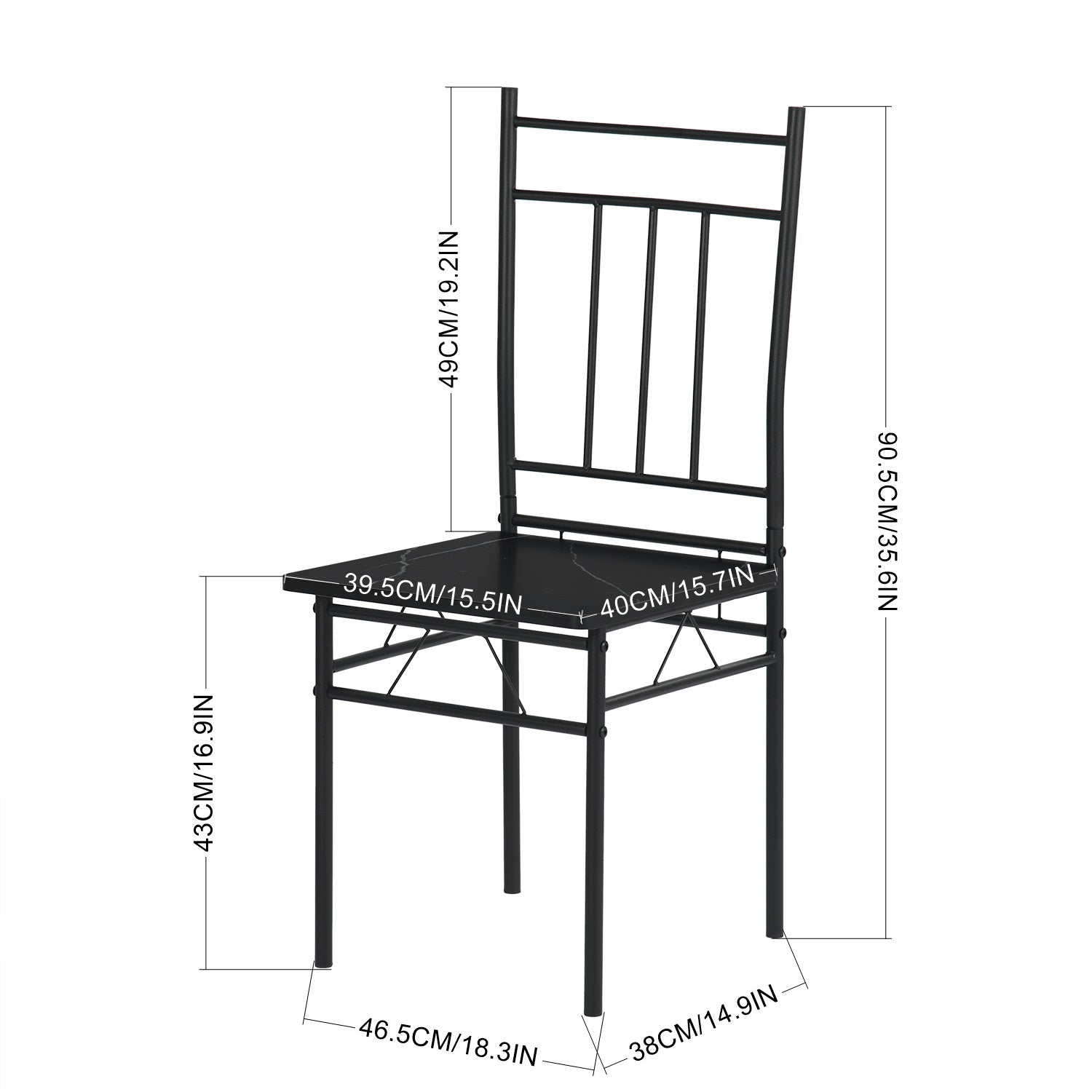 Marbury 5PC Dining Set 42” Table with 4 Chairs Modern Metal Frame Multi Finish