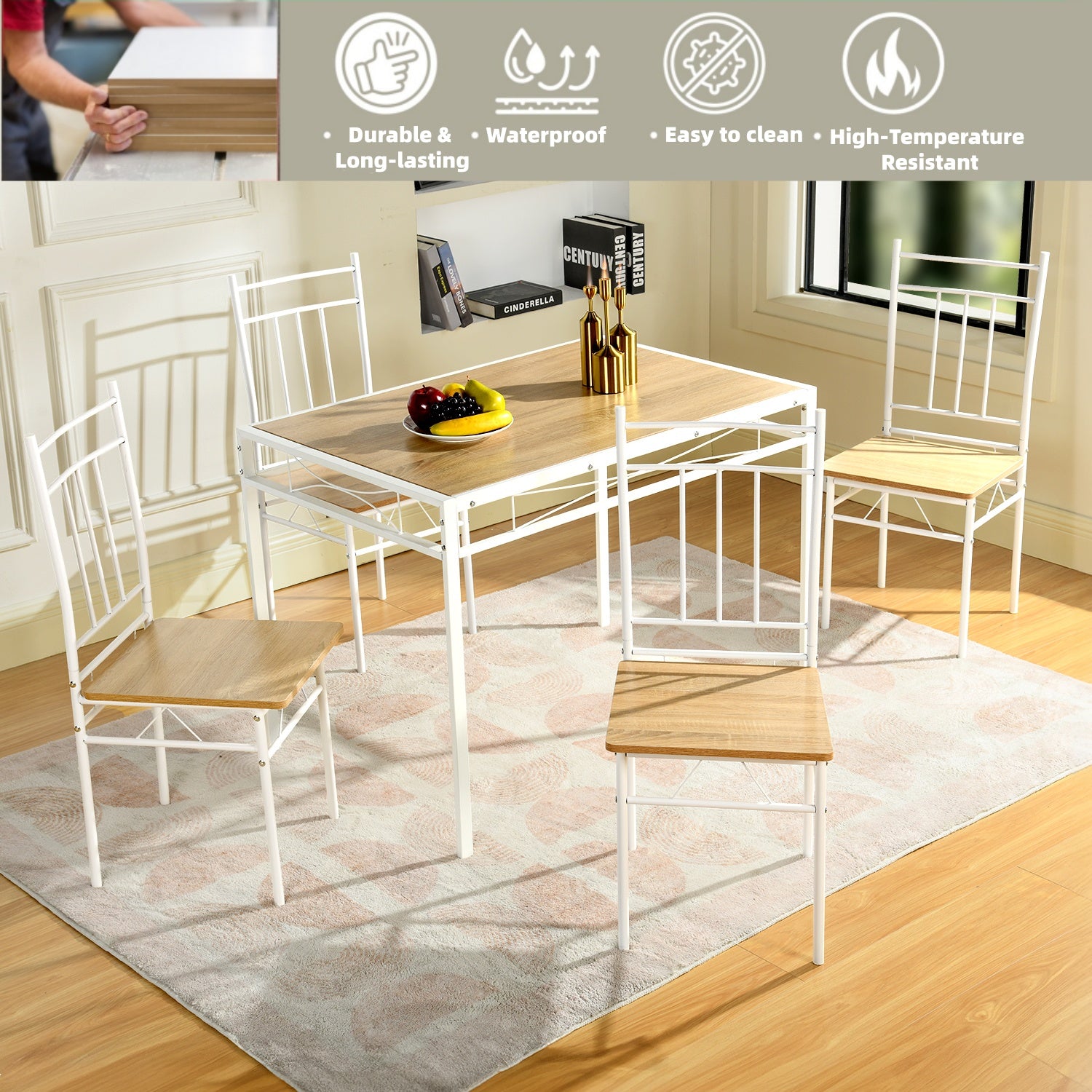 Marbury 5PC Dining Set 42” Table with 4 Chairs Modern Metal Frame Multi Finish