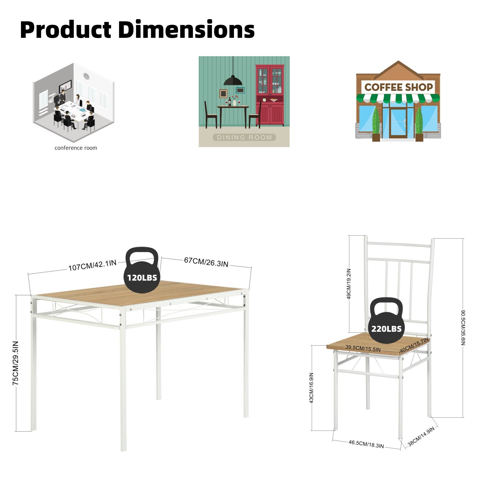 Marbury 5-Piece Dining Set with Wooden Table and 4 Chairs