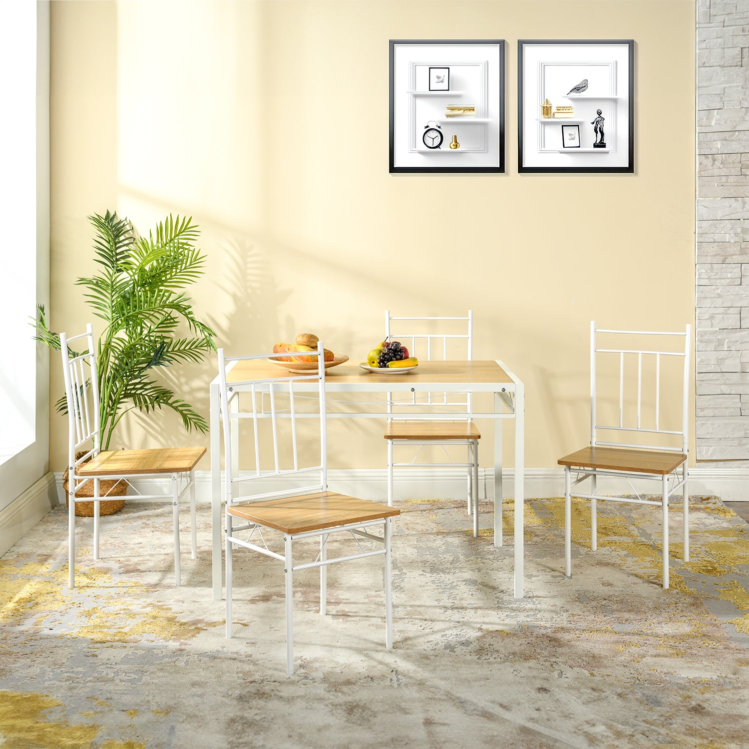 Homy Casa Marbury 5-Piece Dining Set 42” Table with 4 Chairs, White